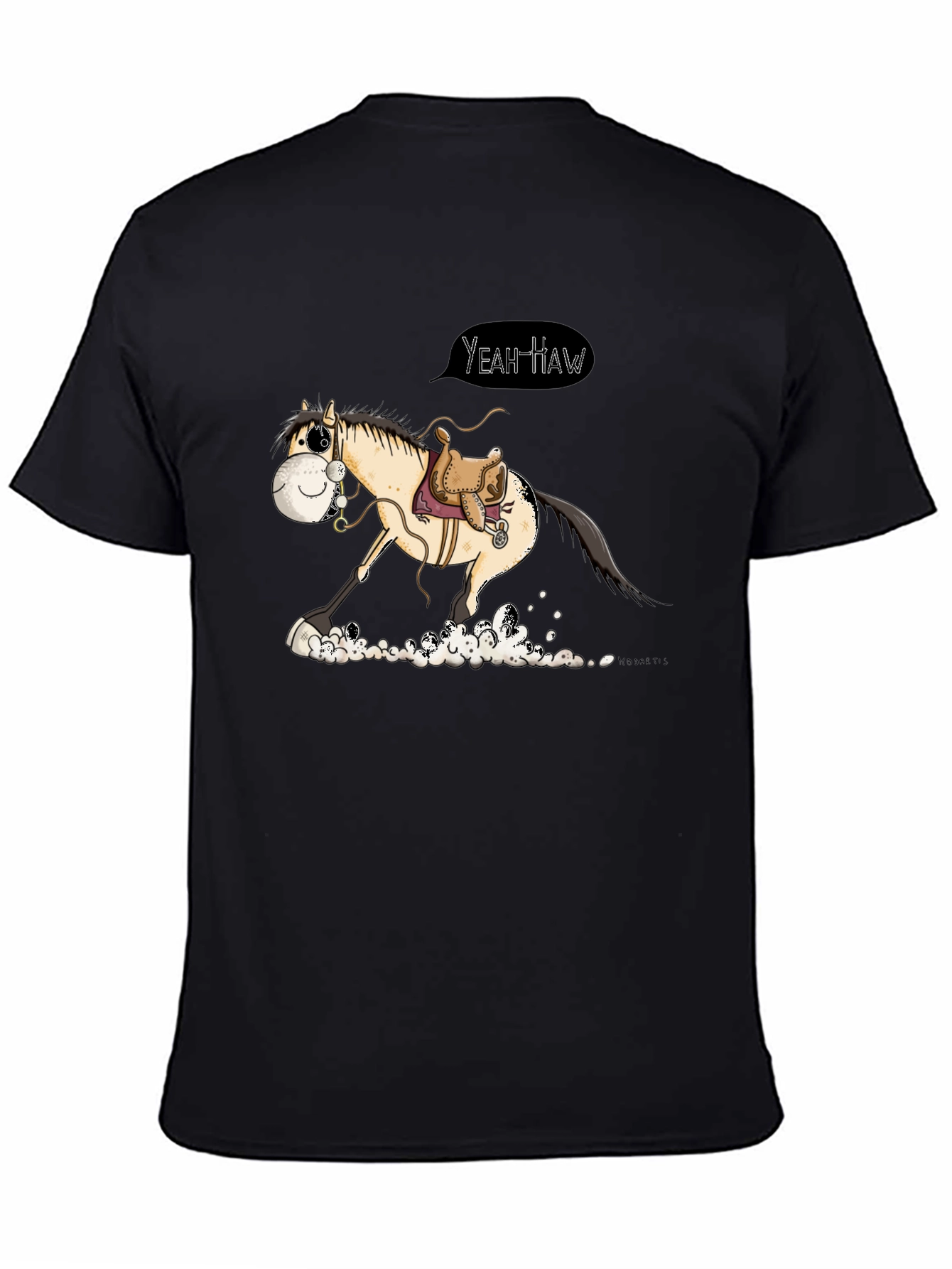 Black Yeah Haw Horse Cartoon Graphic T-Shirt view 4