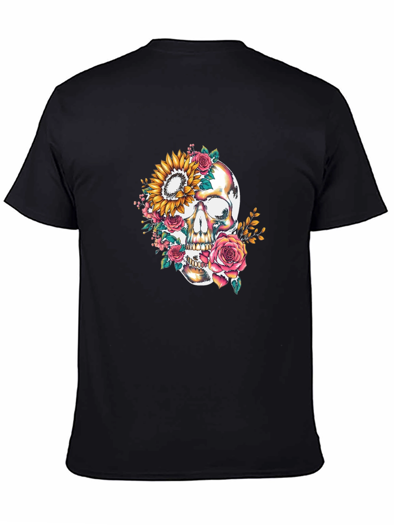 Black Skull & Floral Graphic Tee - Black view 4