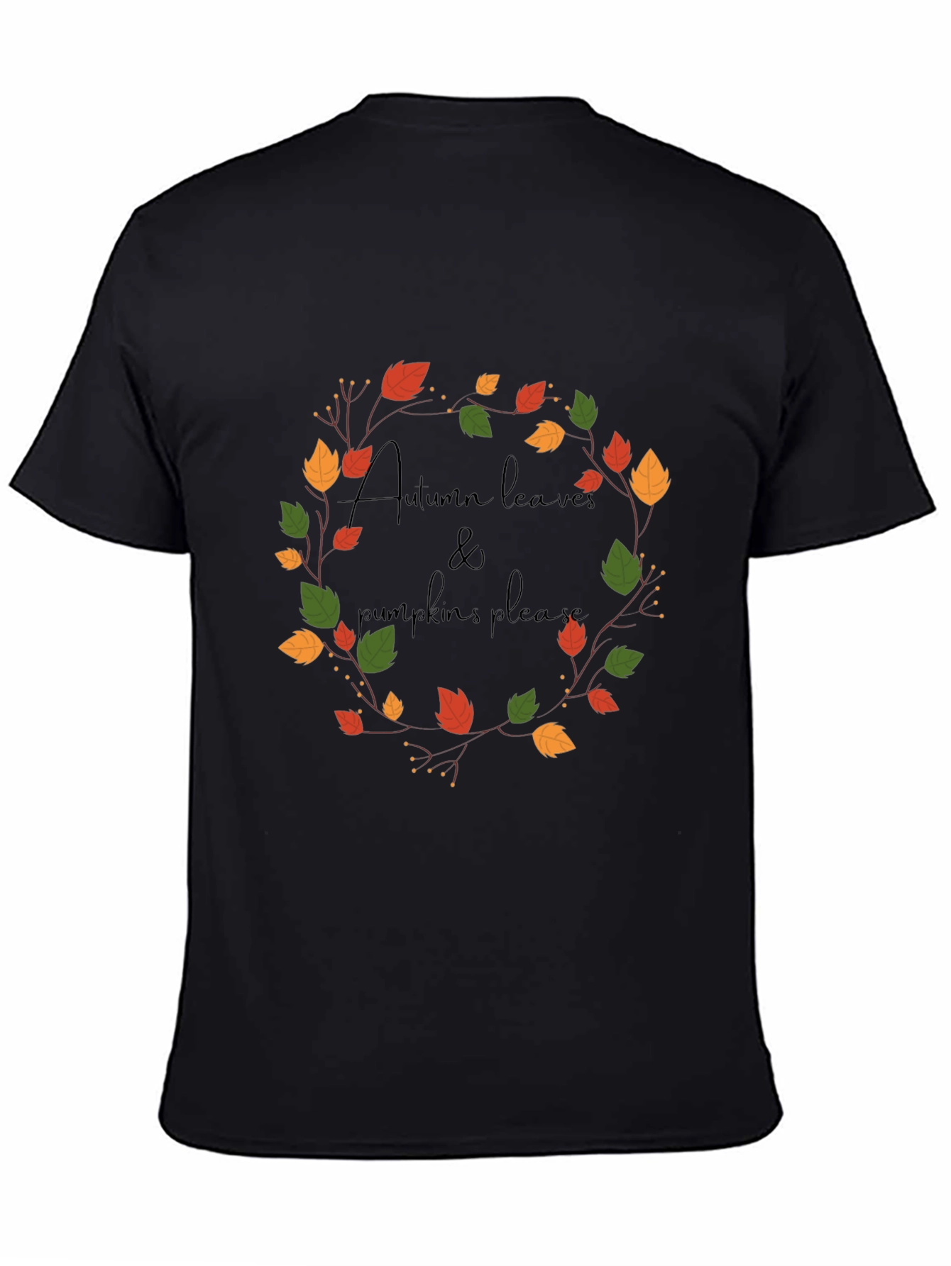 Black Autumn Leaves & Pumpkins Please Black Graphic Tee view 4