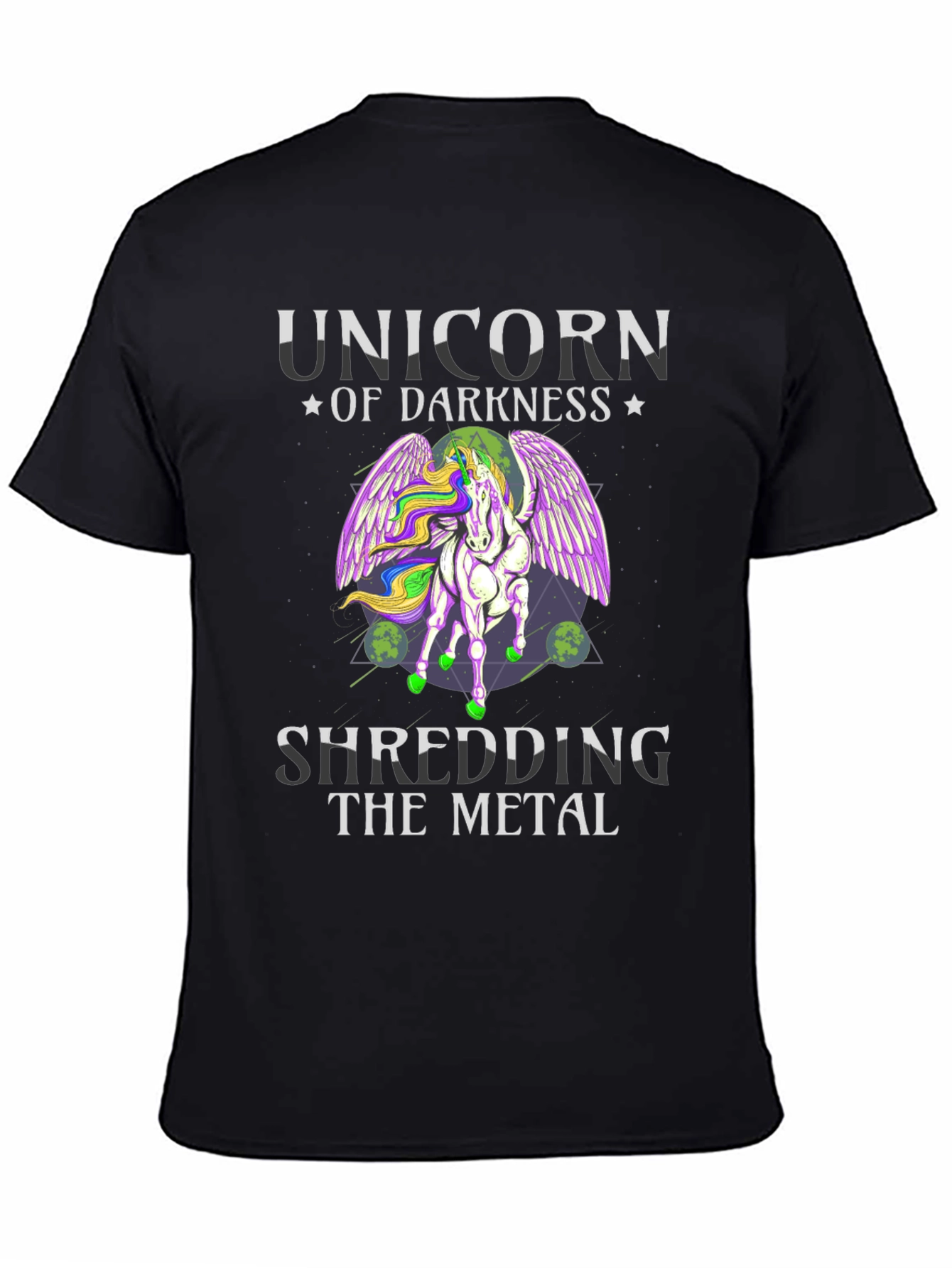 Black Unicorn of Darkness Shredding Metal T-Shirt view 4