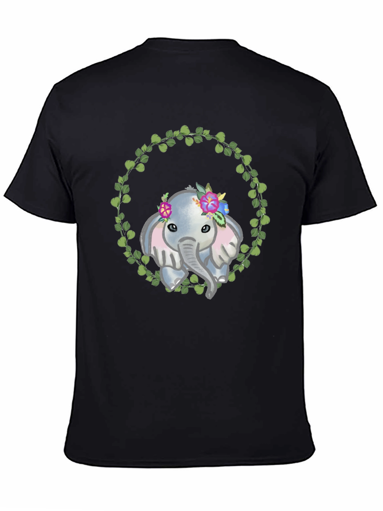 Black Elephant Floral Wreath Graphic Tee view 4