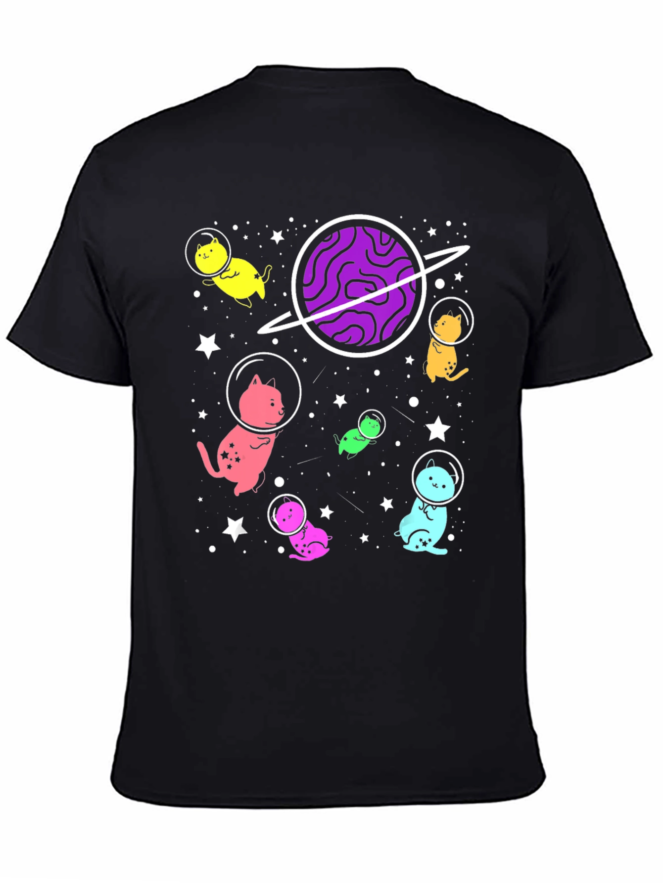 Black Cosmic Cat Astronaut T-Shirt view 4