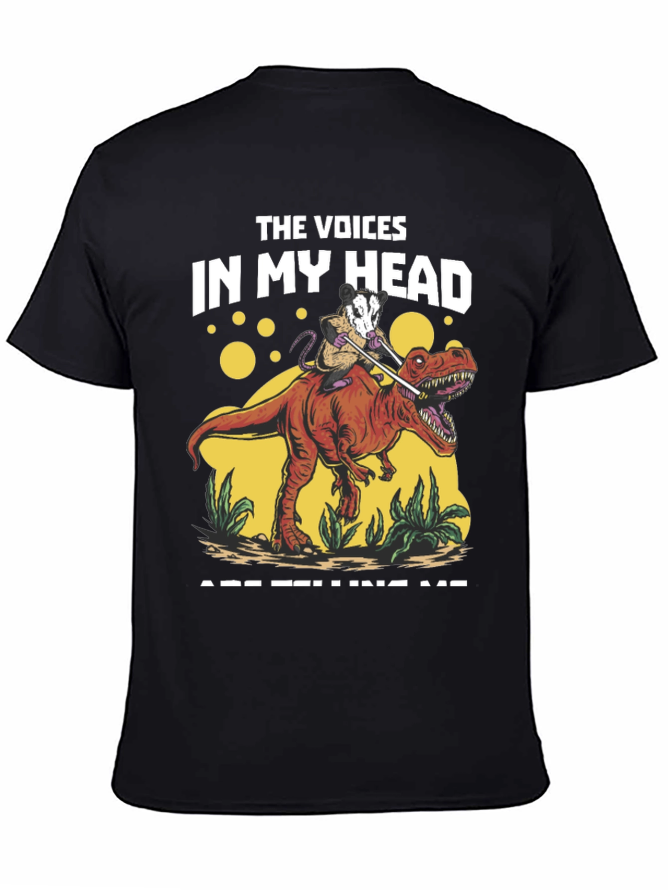 Black The Voices In My Head Opossum Dinosaur T-Shirt view 4
