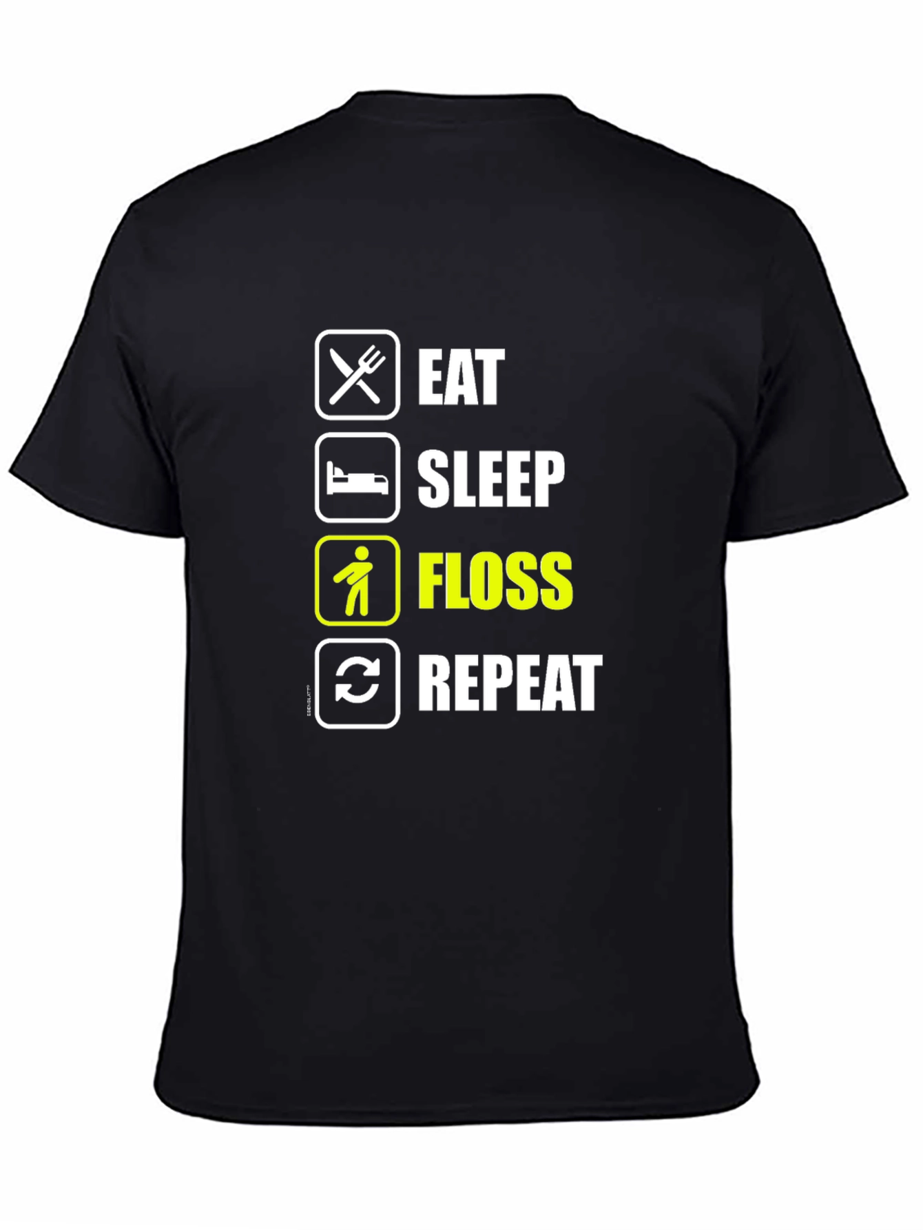 Black Eat Sleep Floss Repeat Funny T-Shirt Black Cotton Graphic Tee view 4