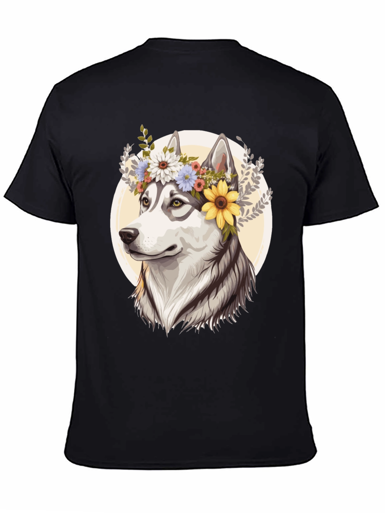Black Floral Husky Graphic Tee - Unisex Black T-Shirt view 4
