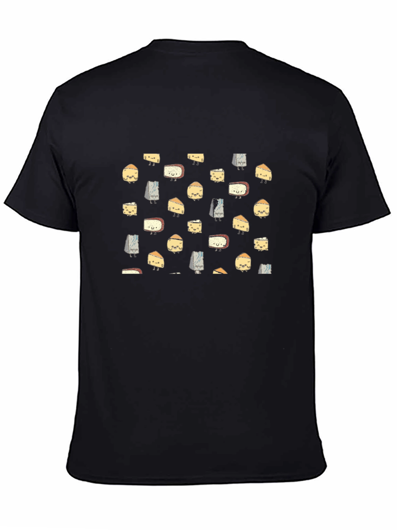Black Whimsical Cheese Pattern Black T-Shirt view 4