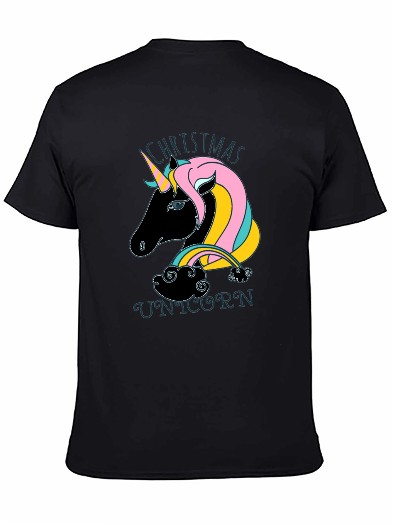 Black Christmas Unicorn Black T-Shirt view 4