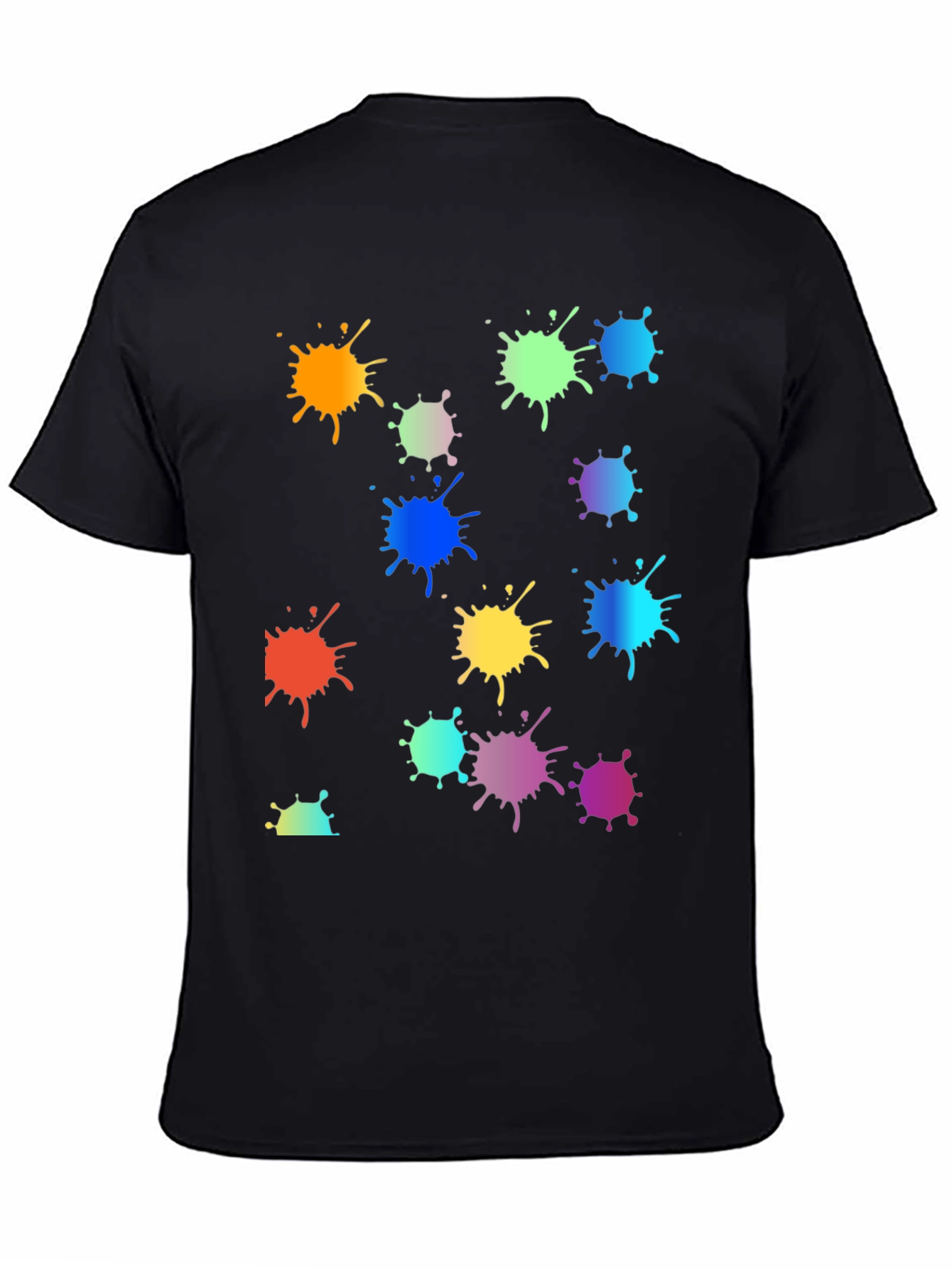 Black Rainbow Paint Splatter Graphic Tee - Black Crew Neck T-Shirt view 4