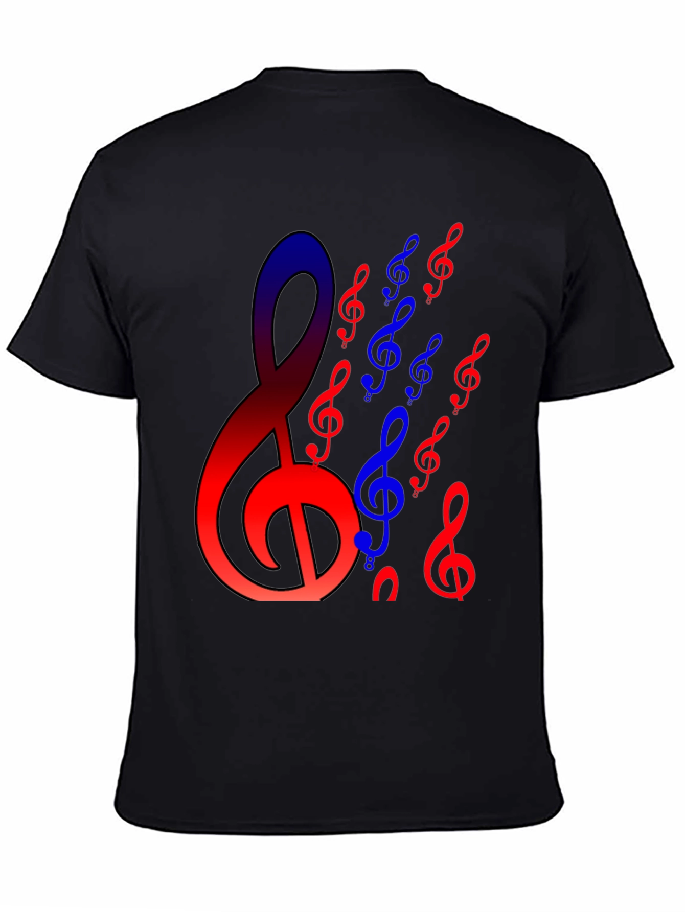 Black Musical Clef T-Shirt - Red and Blue Design view 4
