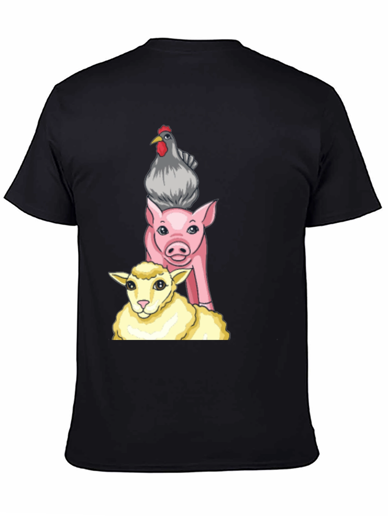 Black Stacked Farm Animals Graphic Tee - Black Cotton Shirt view 4