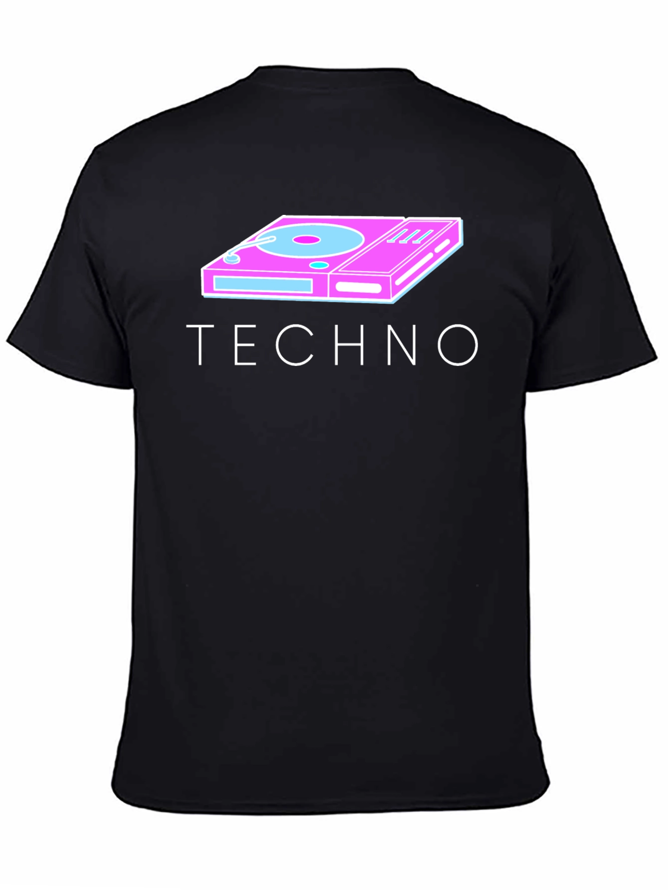 Black Retro Techno Turntable Graphic Tee - Black Cotton Blend view 4