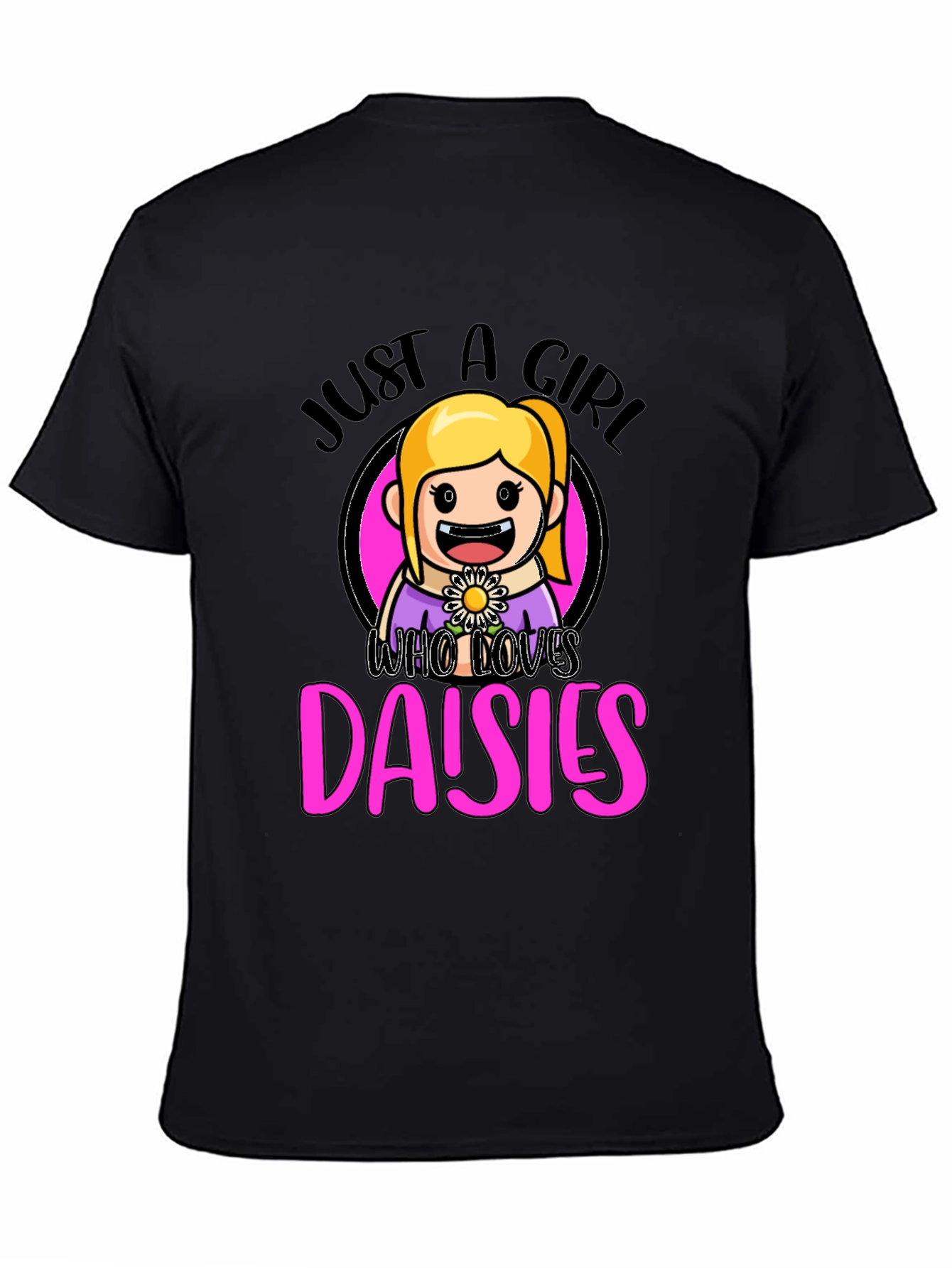 Black Just a Girl Who Loves Daisies Graphic T-Shirt view 4