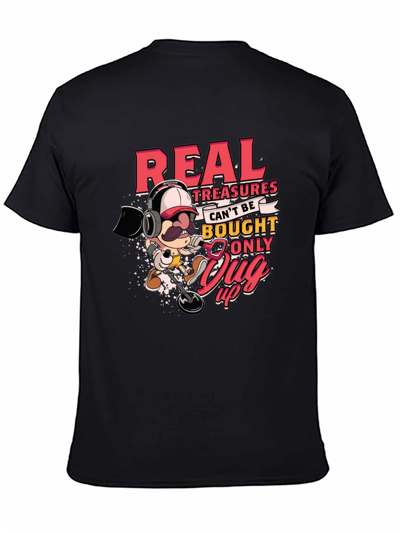 Black Real Treasures Funny Metal Detecting T-Shirt view 4