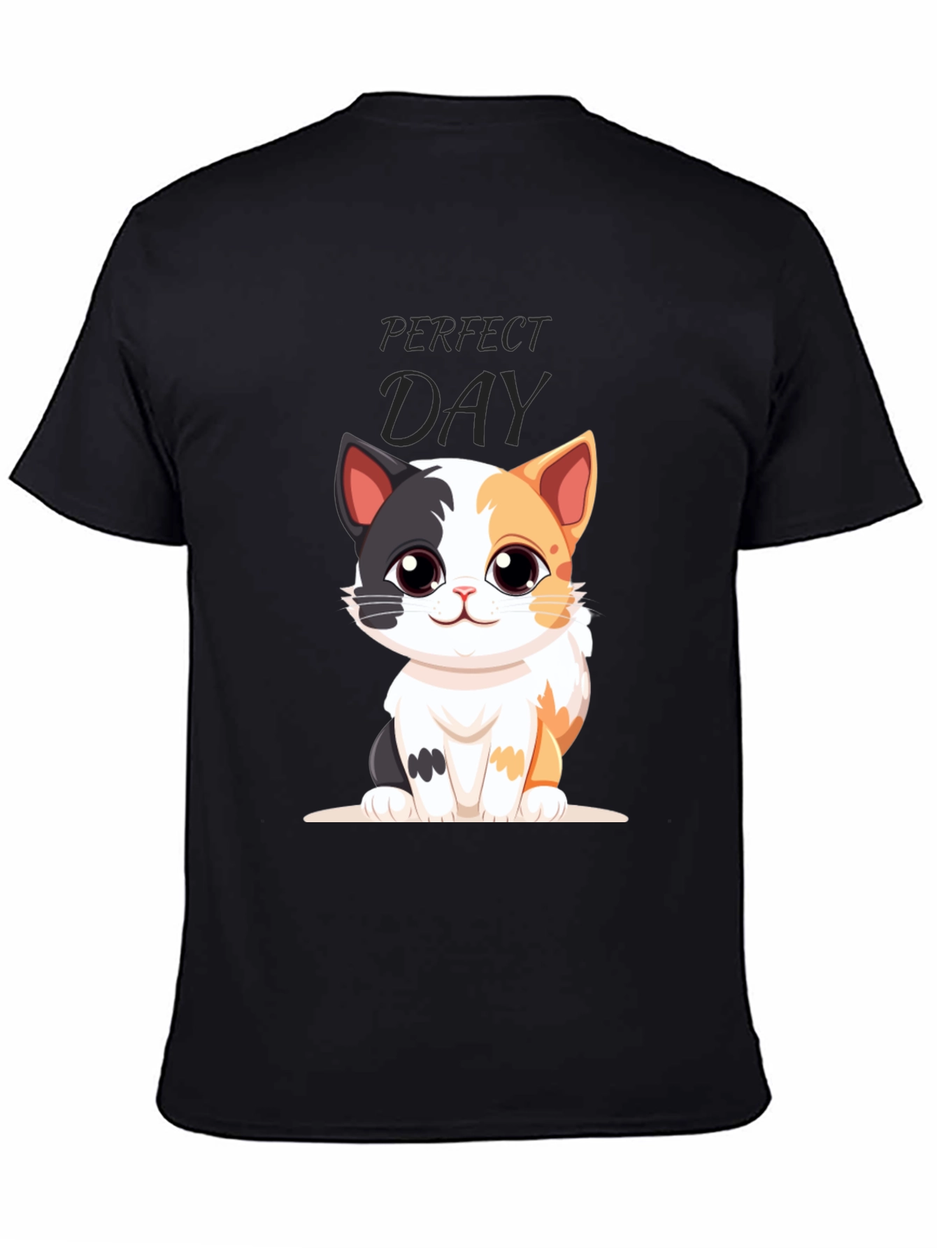 Black Perfect Day Cat Cartoon Black T-Shirt view 4