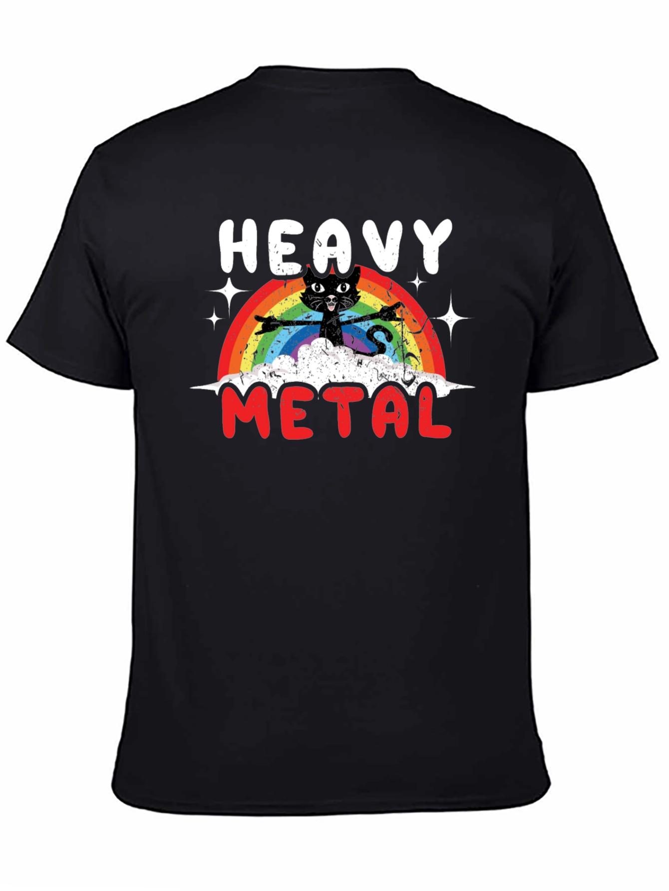 Black Heavy Metal Cat Rainbow T-Shirt view 4