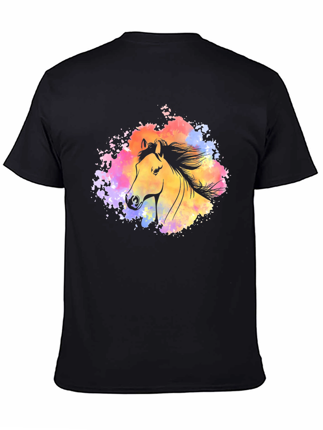 Black Watercolor Horse Graphic T-Shirt - Stylish Black Tee view 4