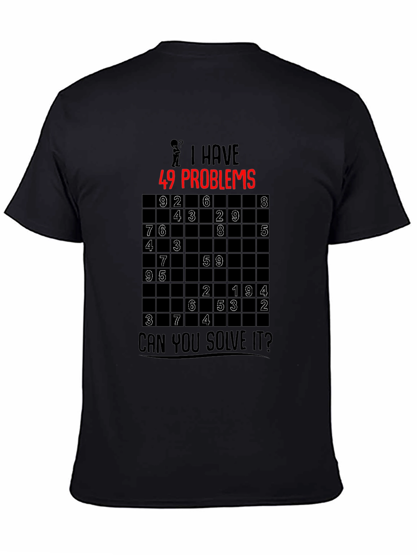 Black 49 Problems Sudoku Graphic T-Shirt view 4