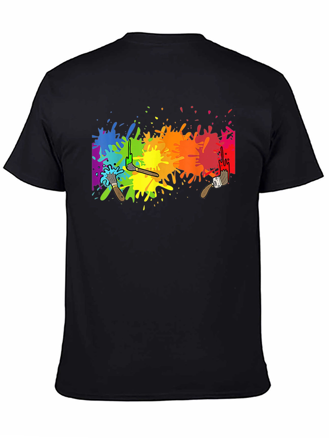 Black Rainbow Paint Splatter Graphic Tee - Artistic Black T-Shirt view 4