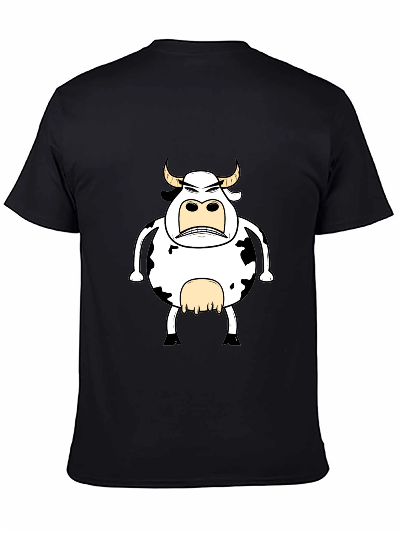 Black Funny Angry Cow Graphic T-Shirt - Black Cotton Tee view 4