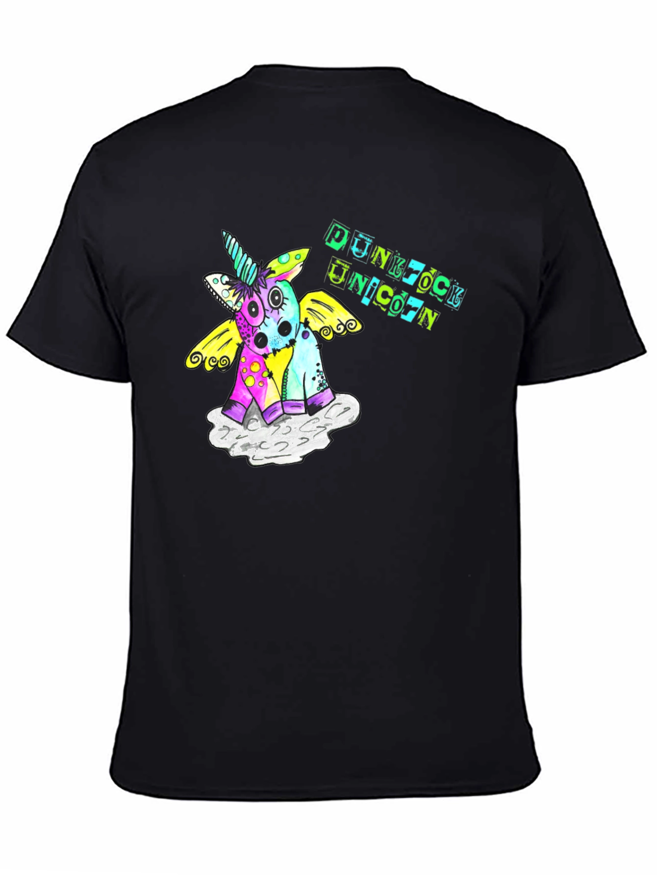 Black Punk Rock Unicorn Graphic Tee - Black view 4