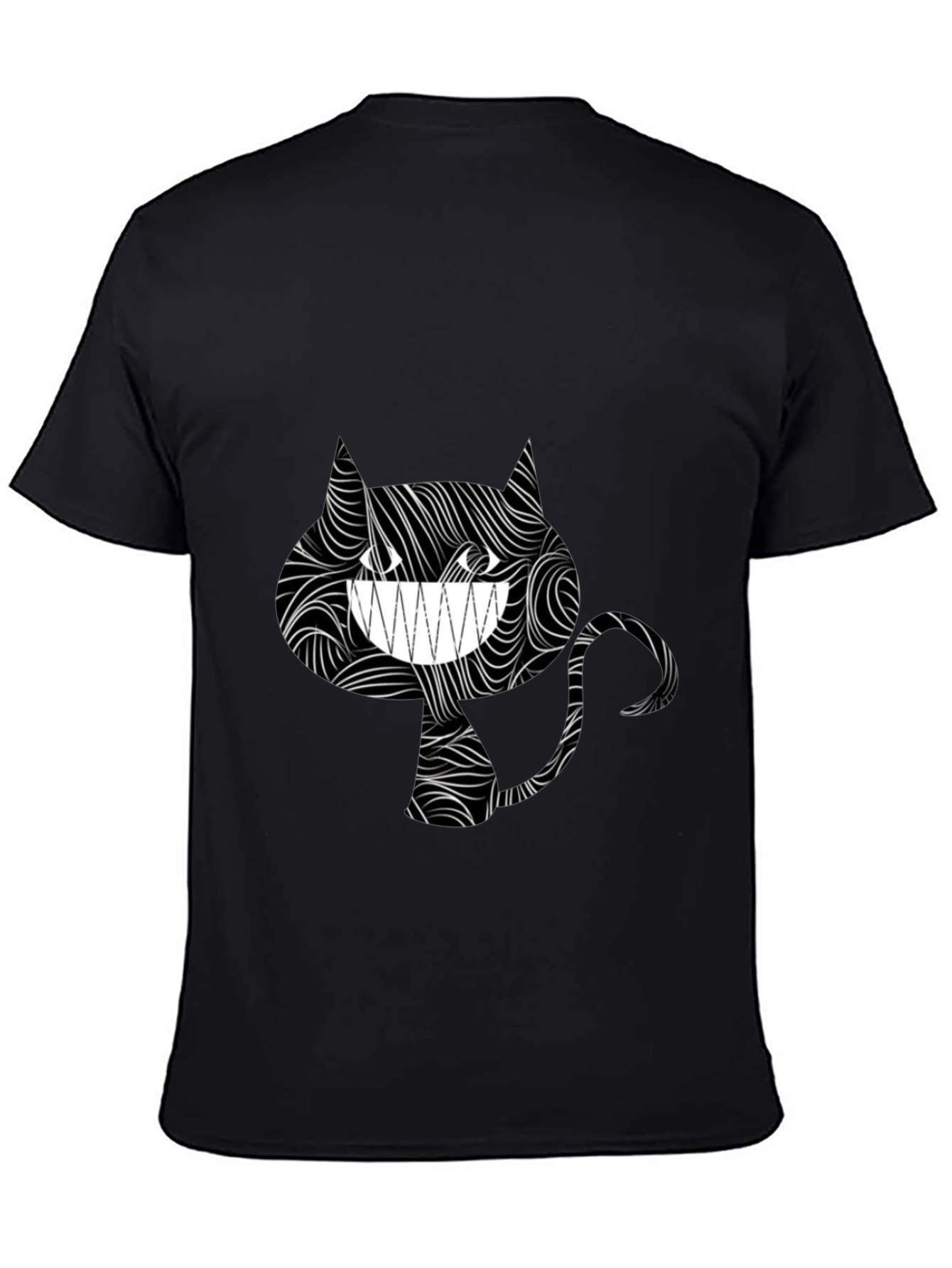 Black Grinning Cat Tee - Stylish Black Graphic T-Shirt view 4