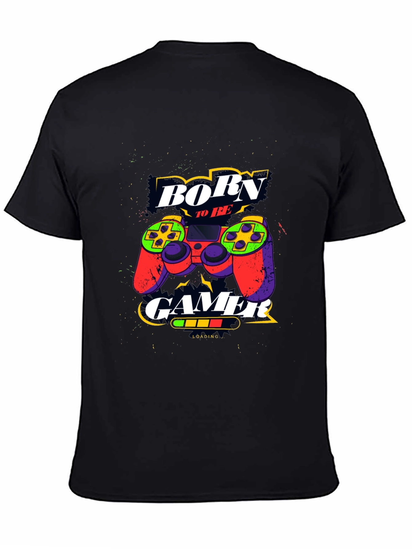 Black Born to be Gamer Black T-Shirt view 4