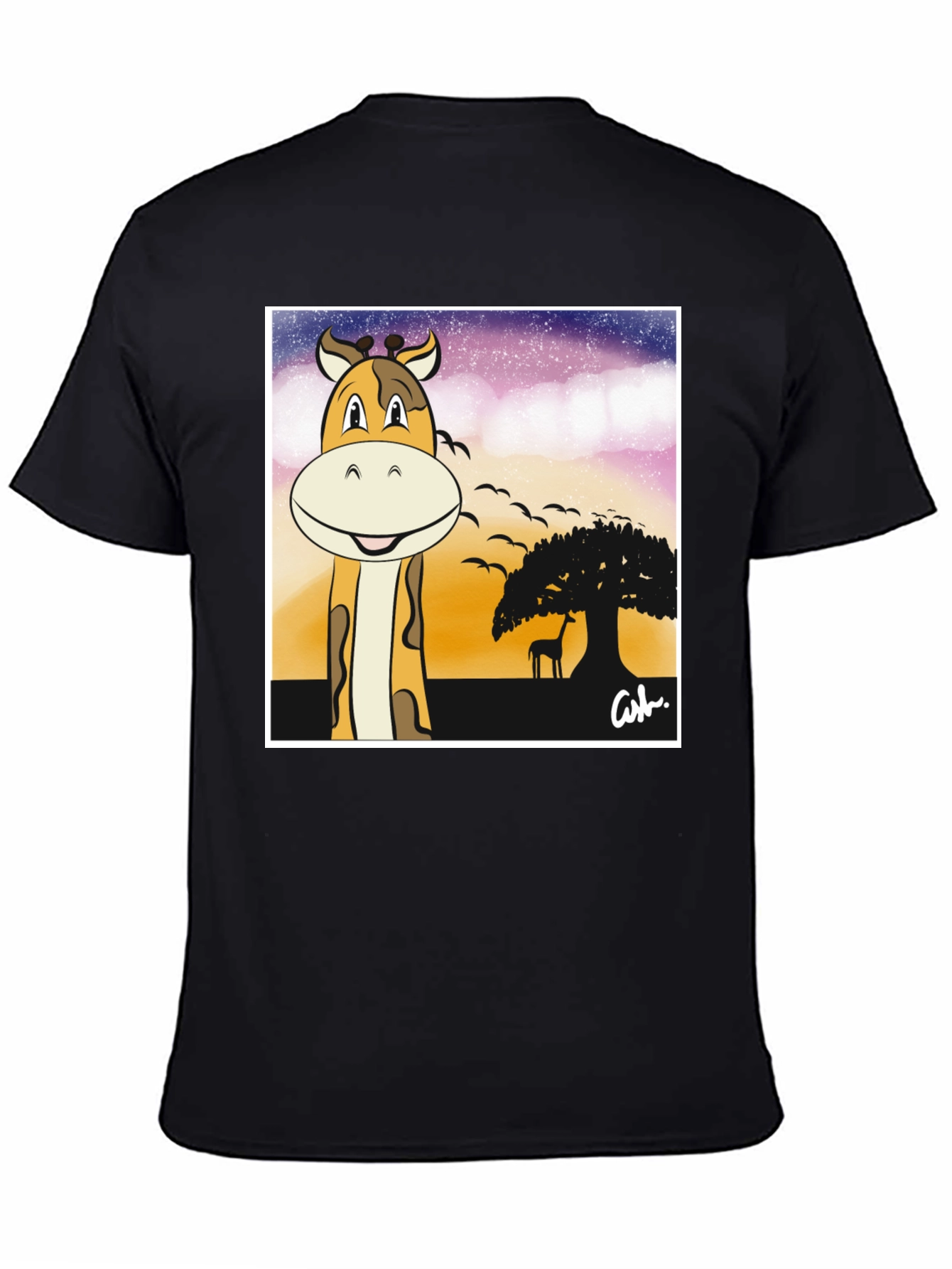 Black Giraffe Safari T-Shirt - Cartoon Design view 4