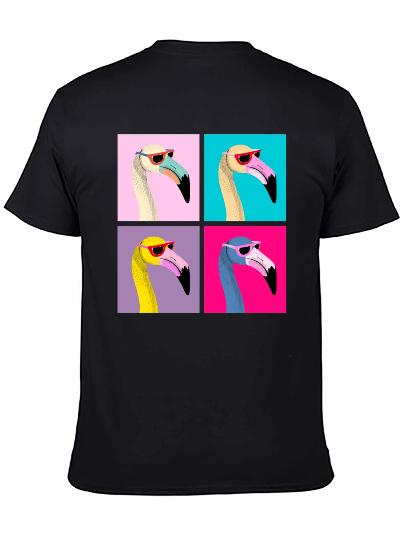 Black Funky Flamingo Pop Art Graphic T-Shirt view 4
