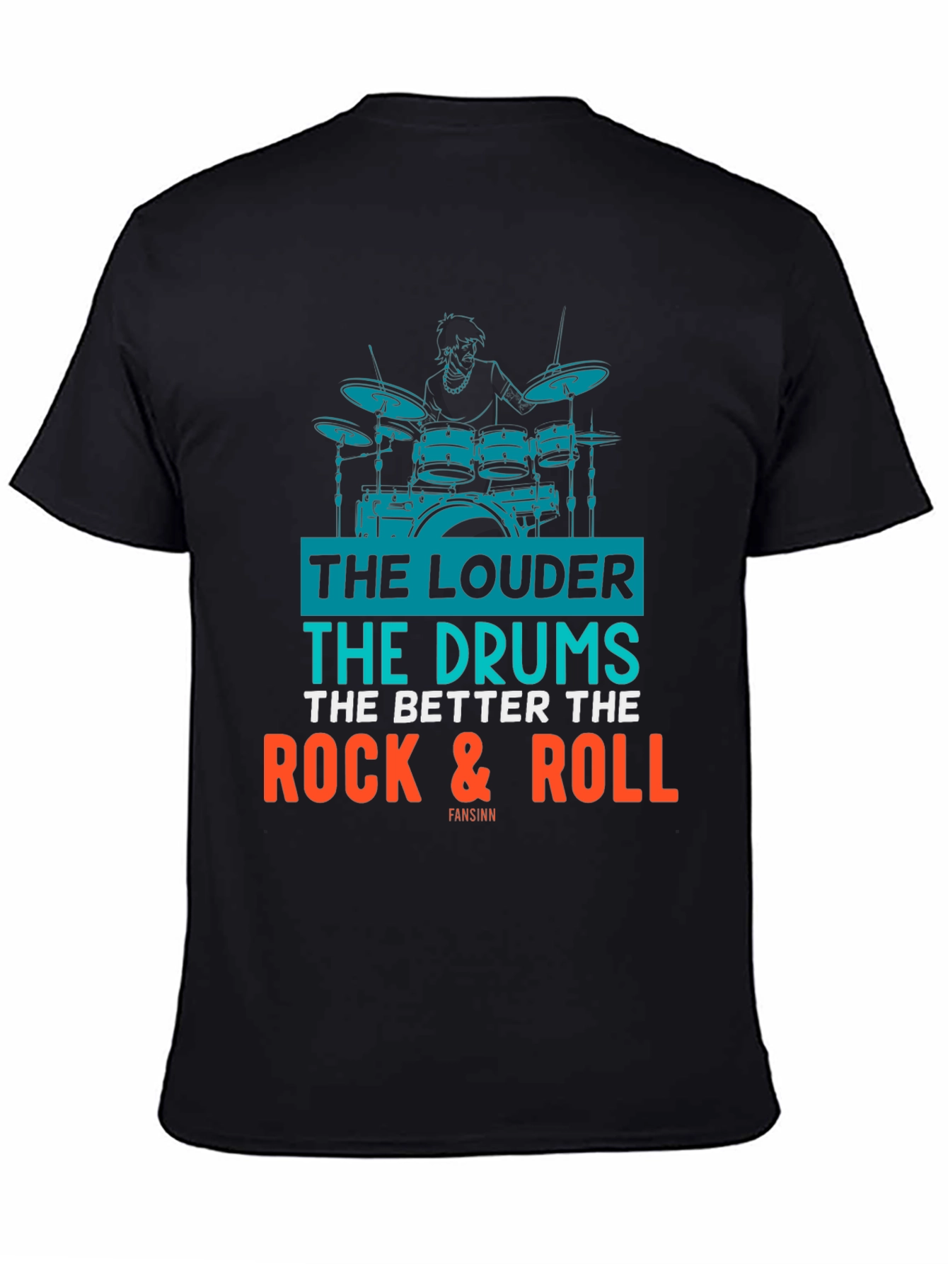 Black Rock & Roll Drummer Graphic T-Shirt view 4