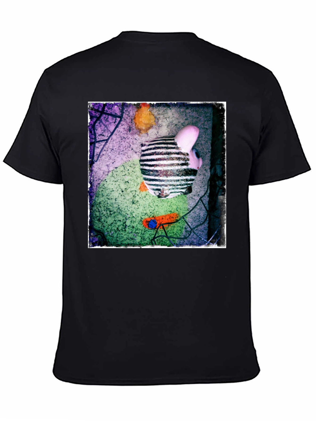Black Abstract Piggy Bank Graphic Tee - Unique Men's T-Shirt view 4