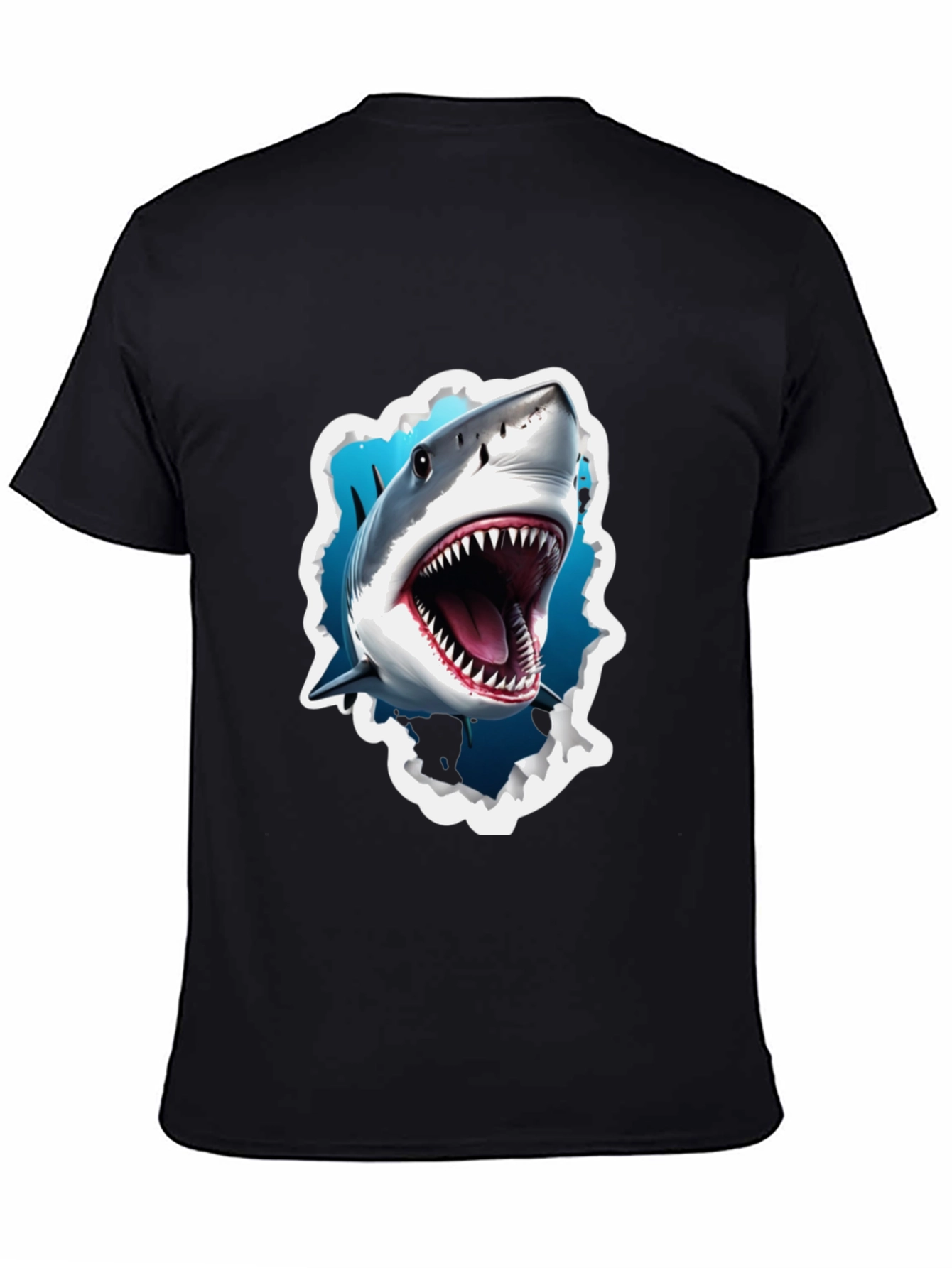 Black Shark Attack Graphic Tee - Bold Black T-Shirt view 4