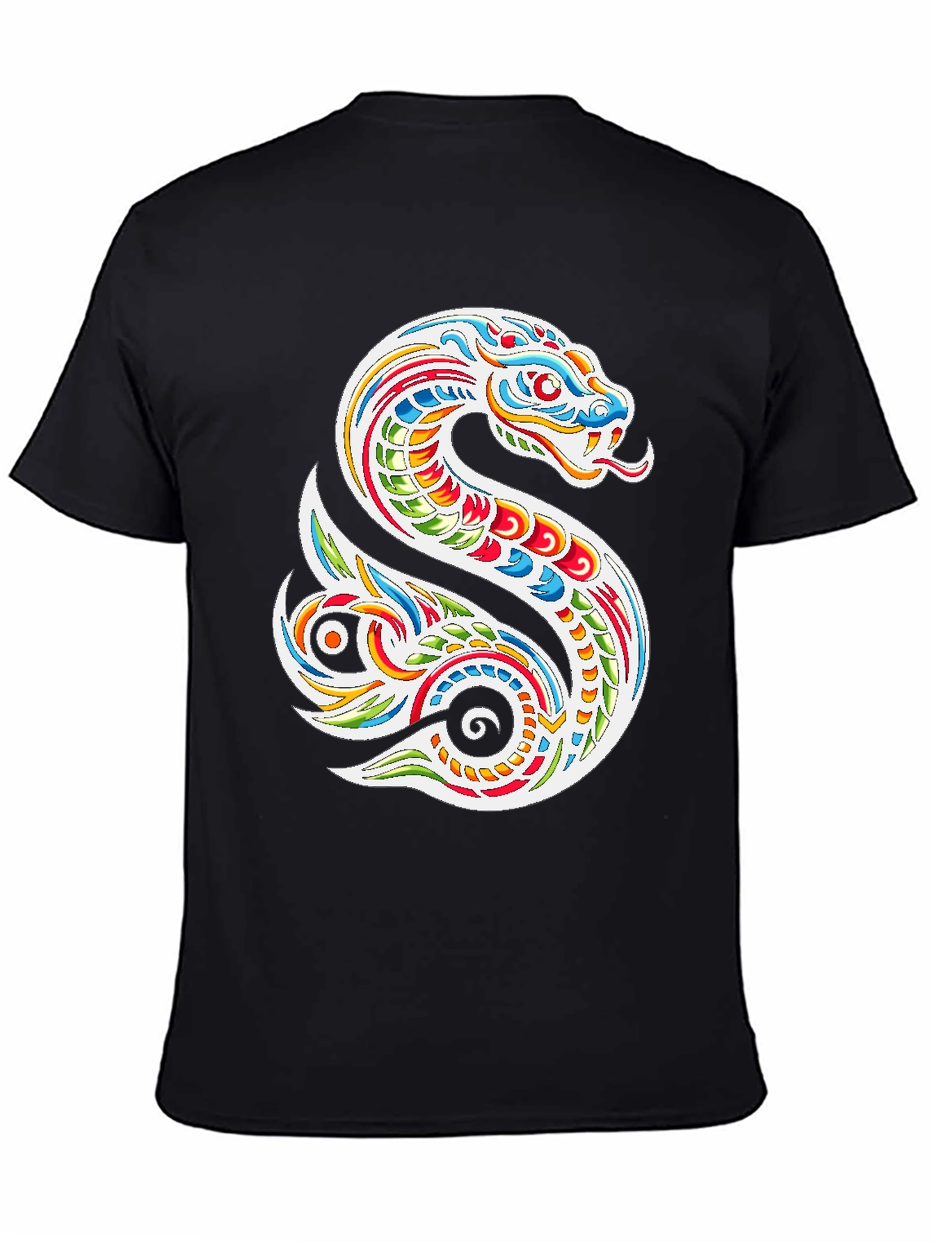 Black Vibrant Snake Graphic Tee - Men's Black T-Shirt view 4