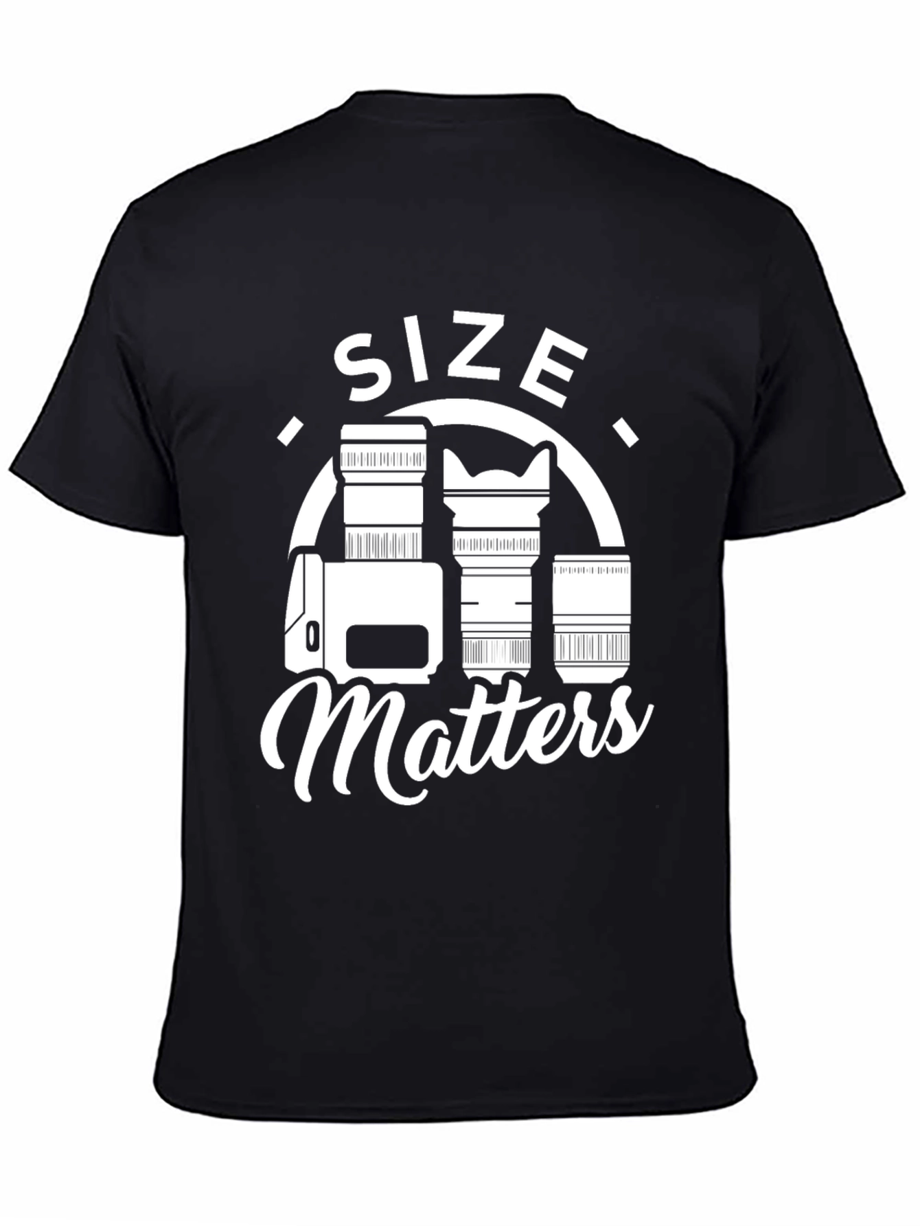 Black Size Matters Funny Photographer T-Shirt view 4