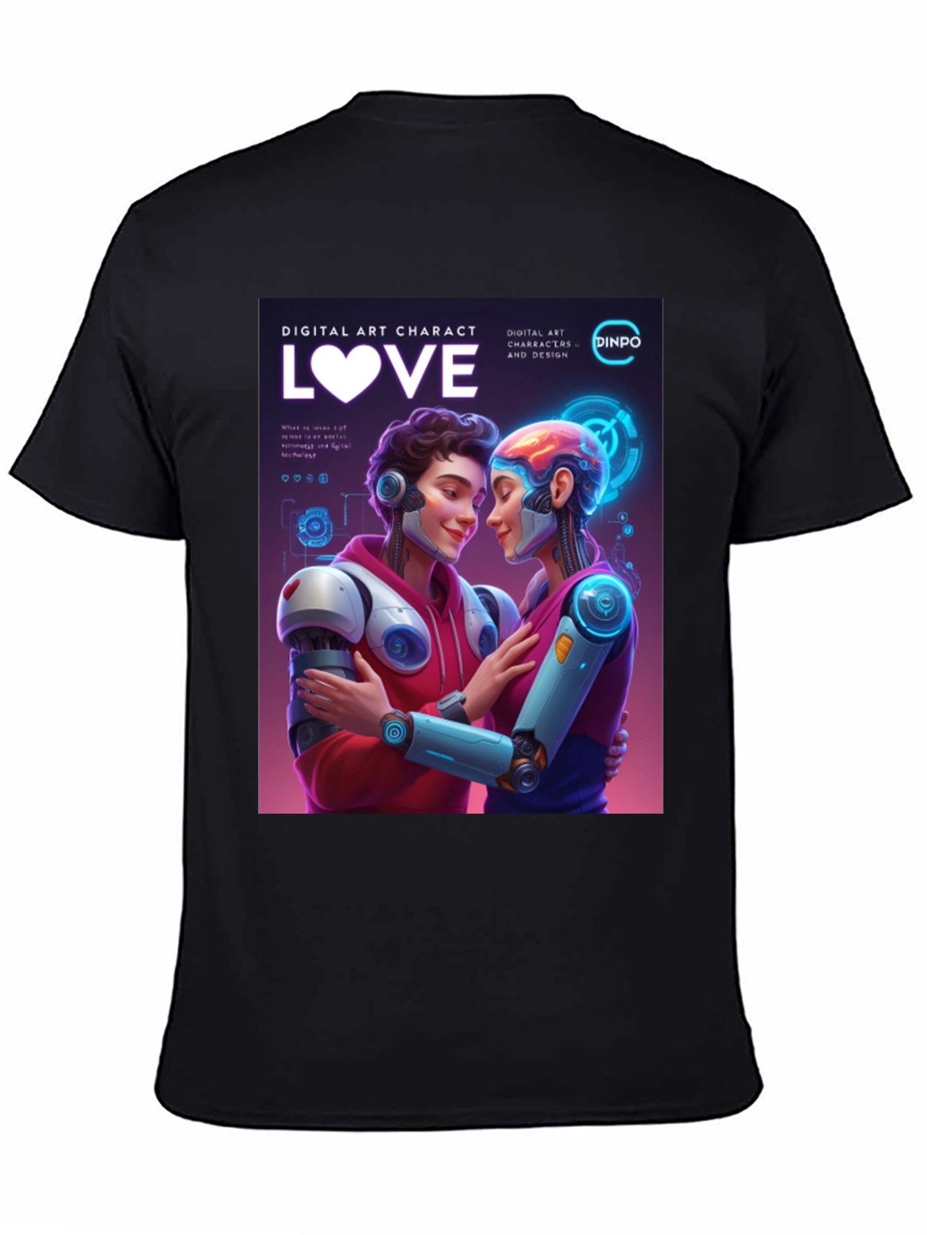 Black Robotic Love T-Shirt - Digital Art Character Design view 4