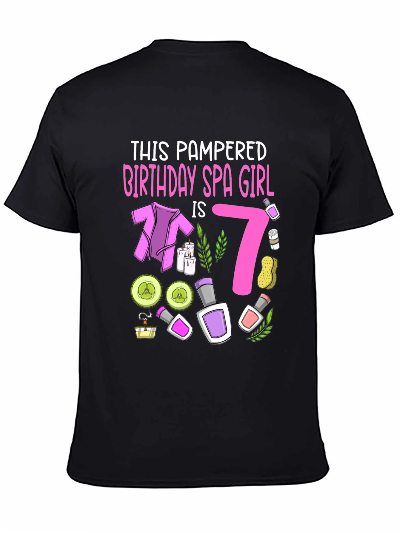 Black Pampered Birthday Spa Girl 7th Birthday T-Shirt view 4