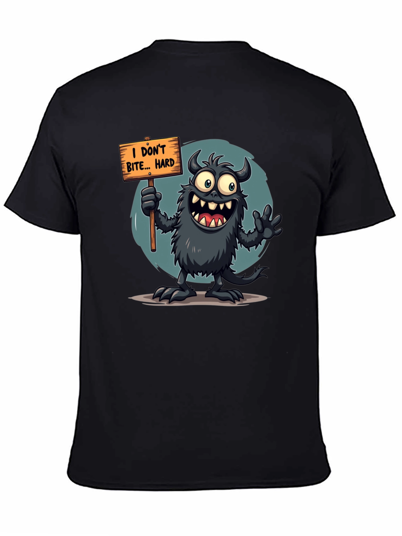 Black Funny Monster Graphic Tee - "I Don't Bite... Hard" view 4