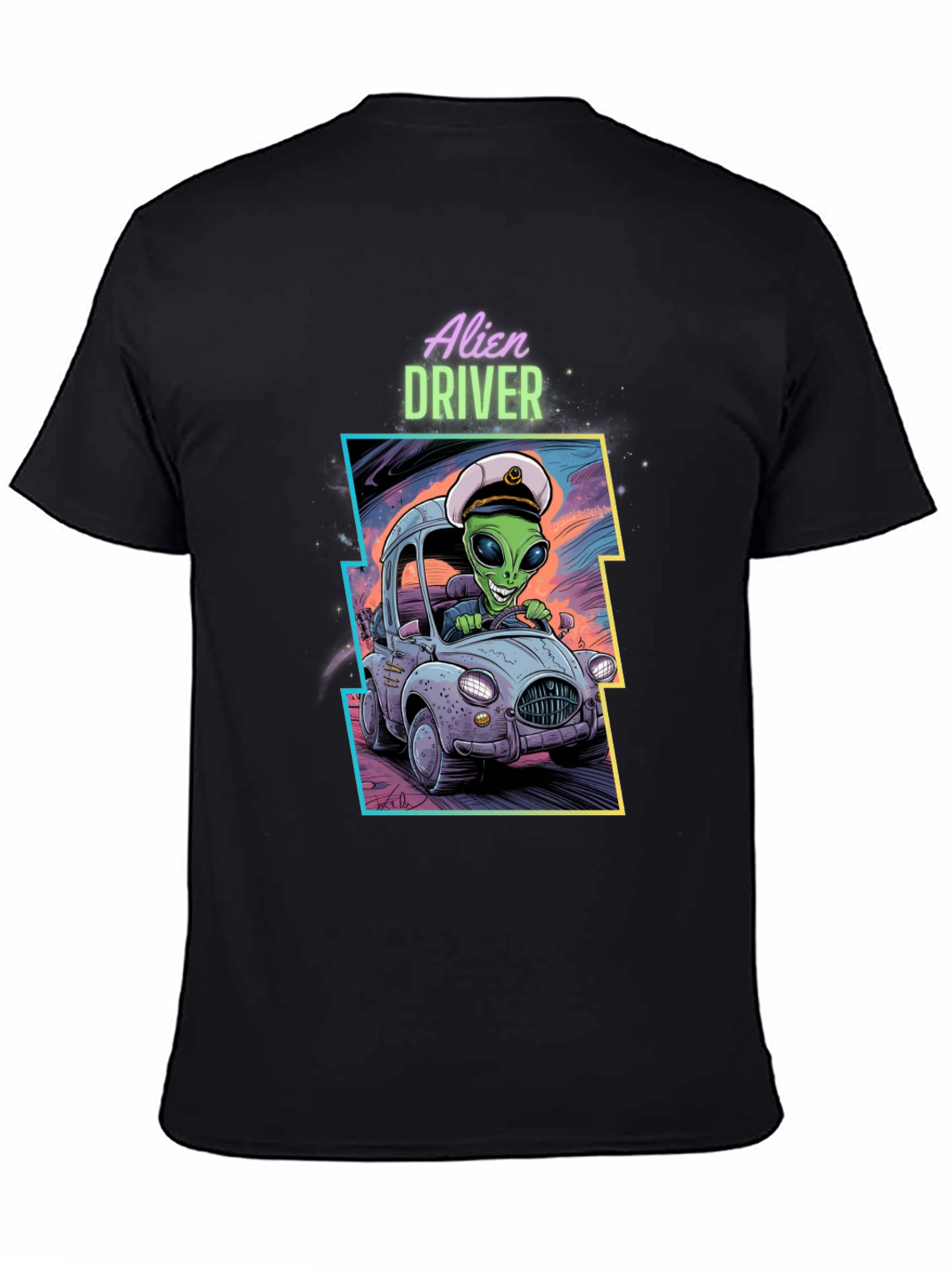 Black Alien Driver Graphic T-Shirt - Black Crew Neck Tee view 4