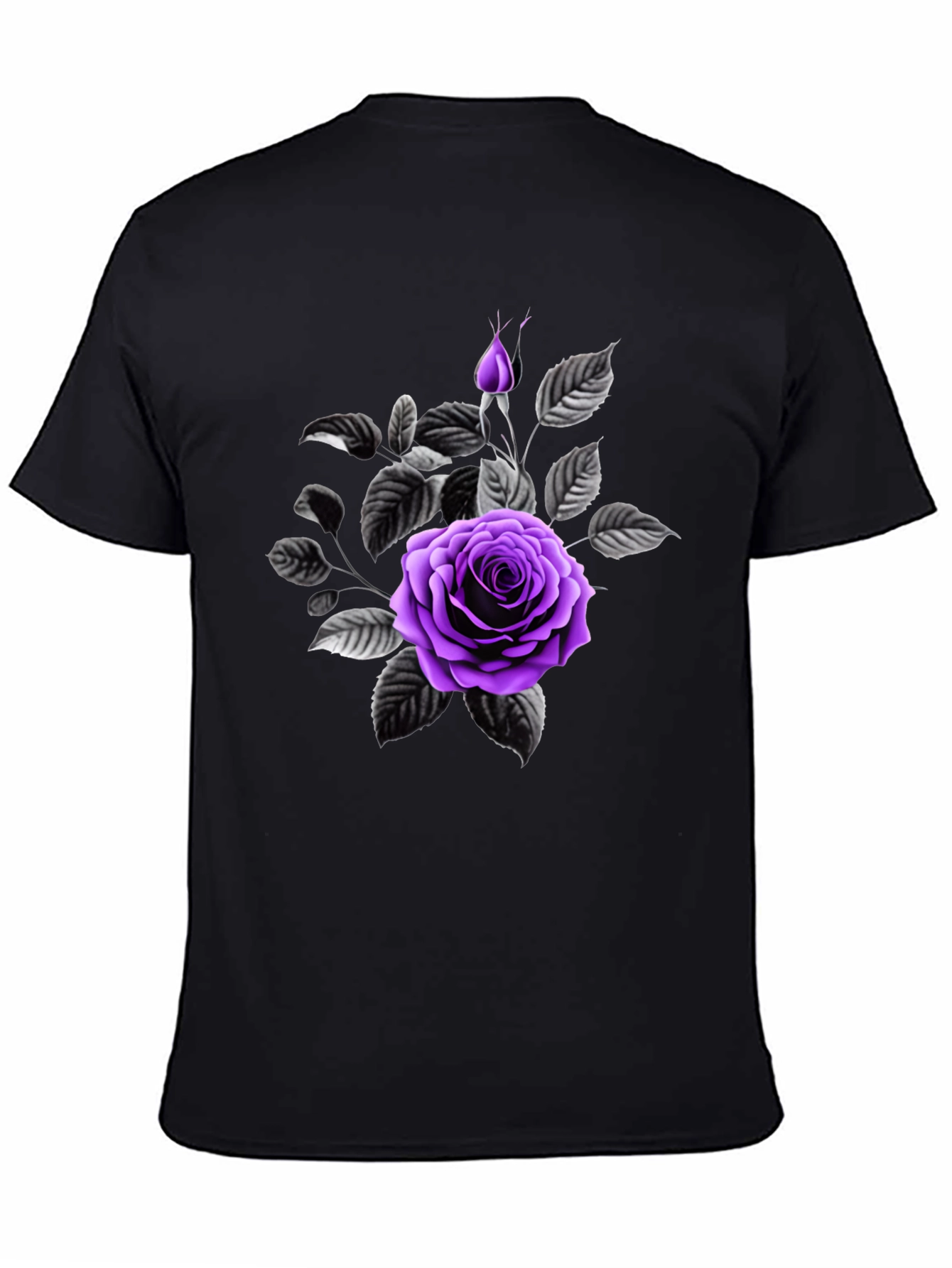 Black Black T-Shirt with Purple Rose Graphic view 4
