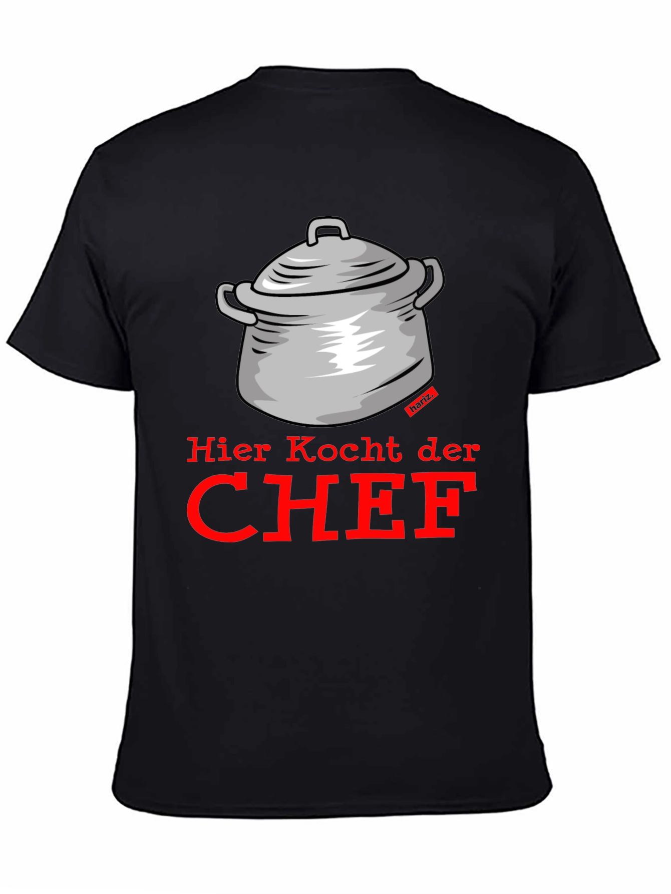 Black Chef Cooking Pot T-Shirt - Funny Kitchen Humor view 4