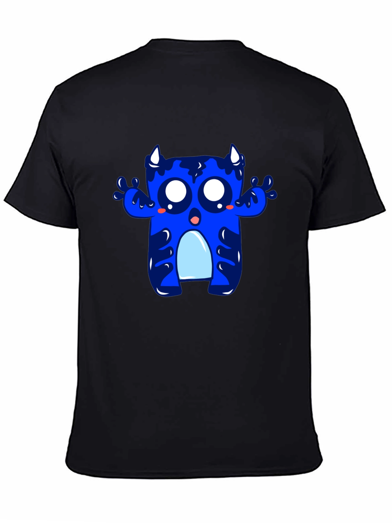 Black Cute Blue Monster Graphic Tee - Black Cotton T-Shirt view 4