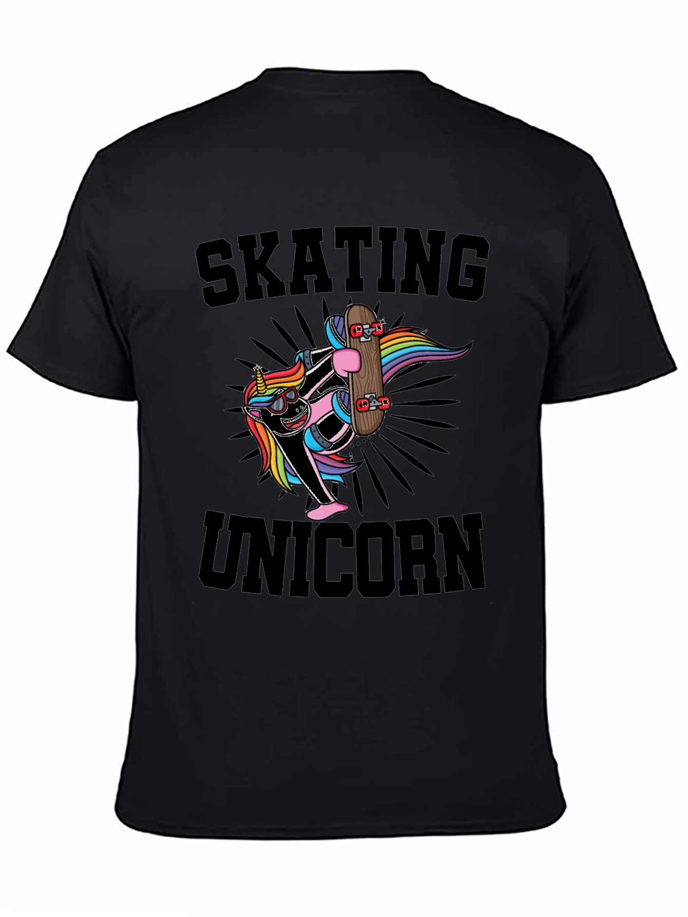 Black Skating Unicorn Black T-Shirt Cool Graphic Tee view 4