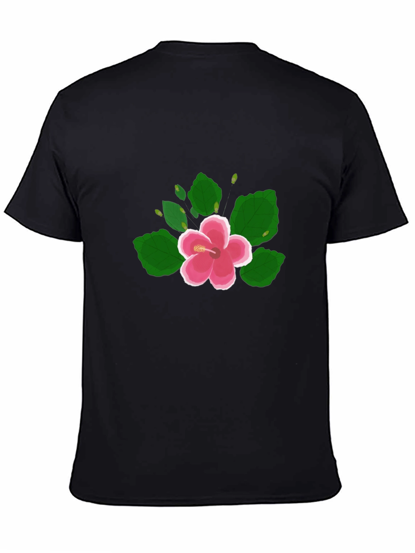Black Hibiscus Flower Graphic Black T-Shirt view 4