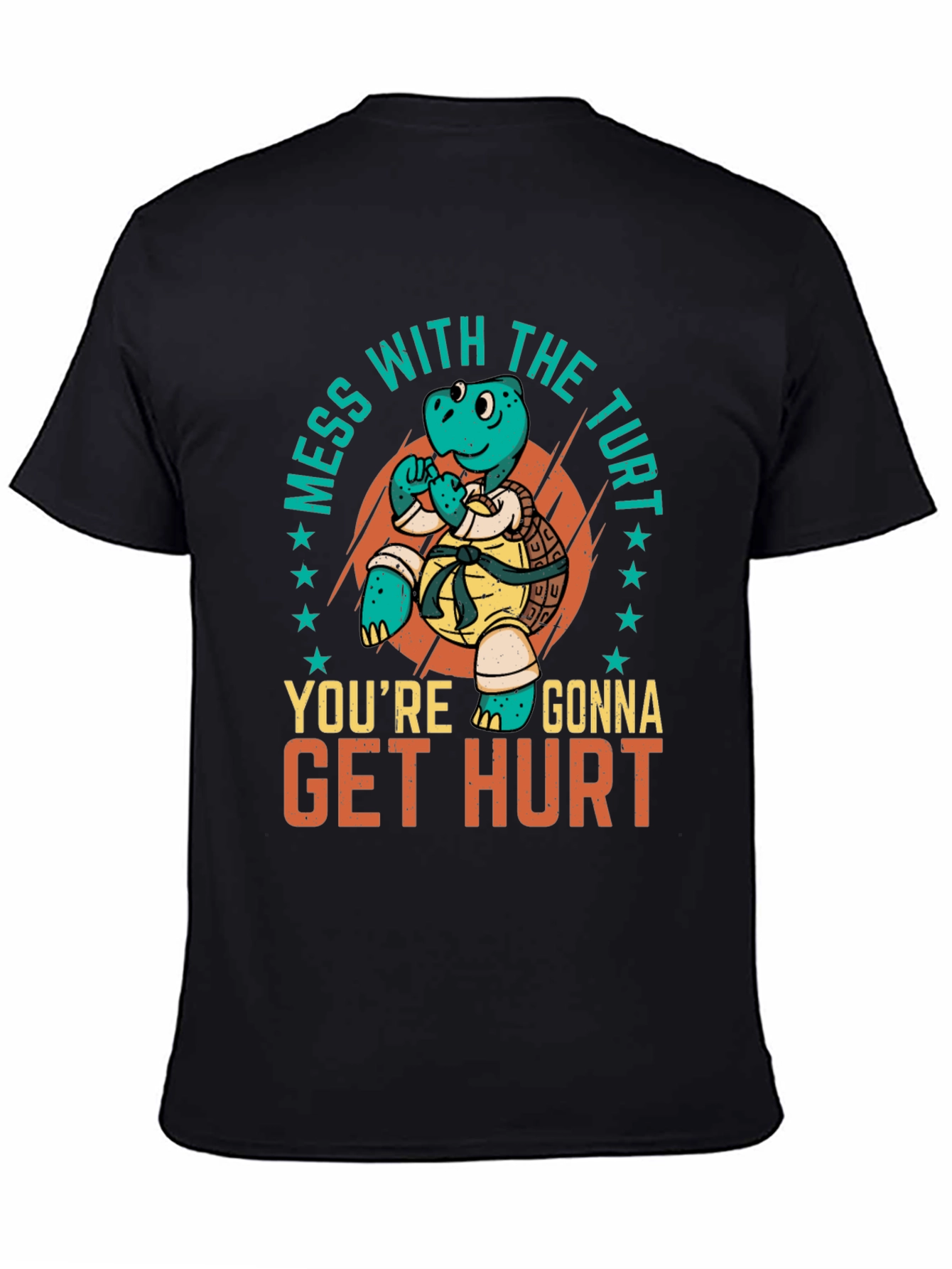 Black Martial Arts Turtle T-Shirt - Mess with the Turt view 4
