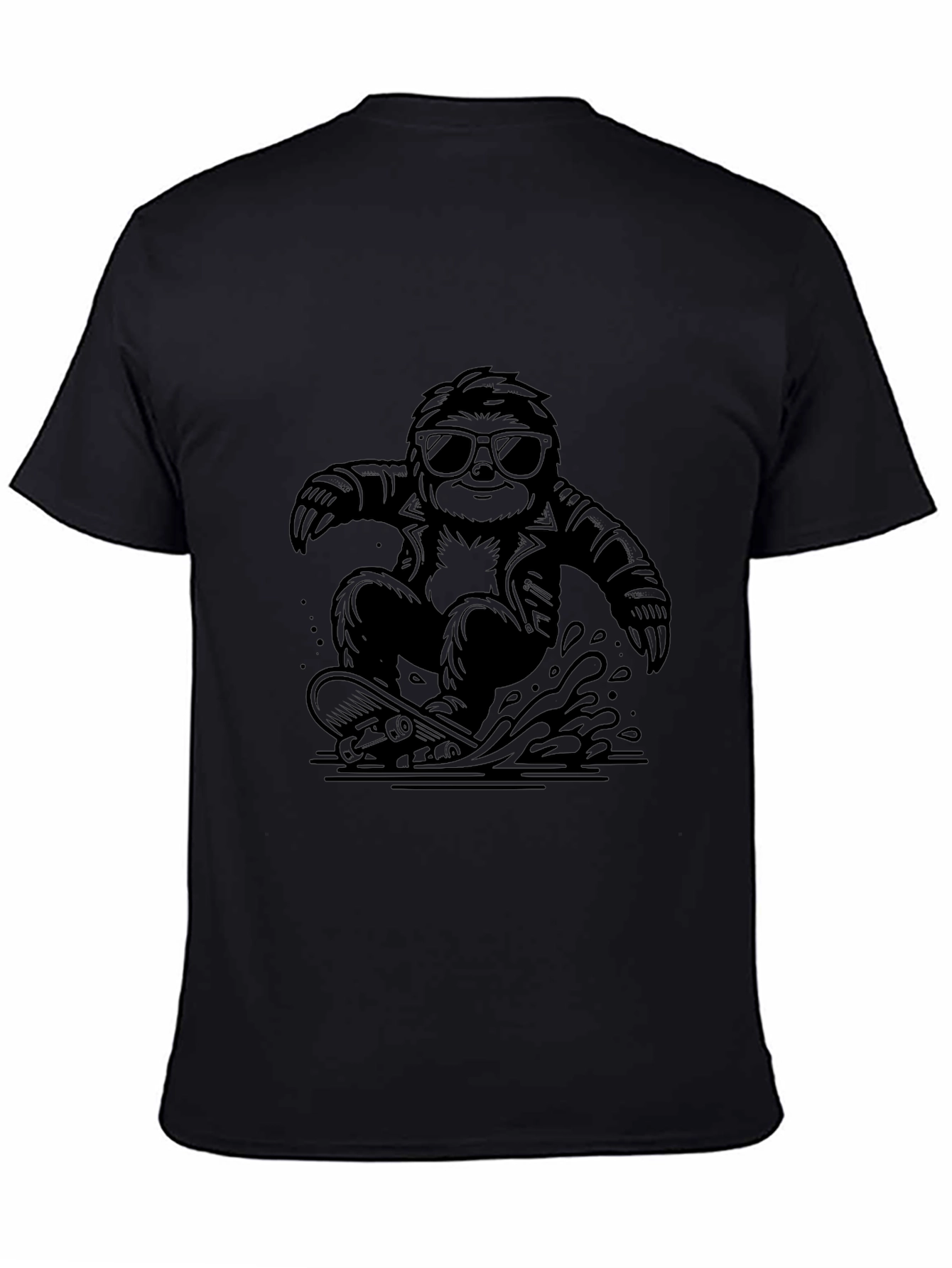 Black Cool Sloth Skateboarder Graphic Tee - Black view 4