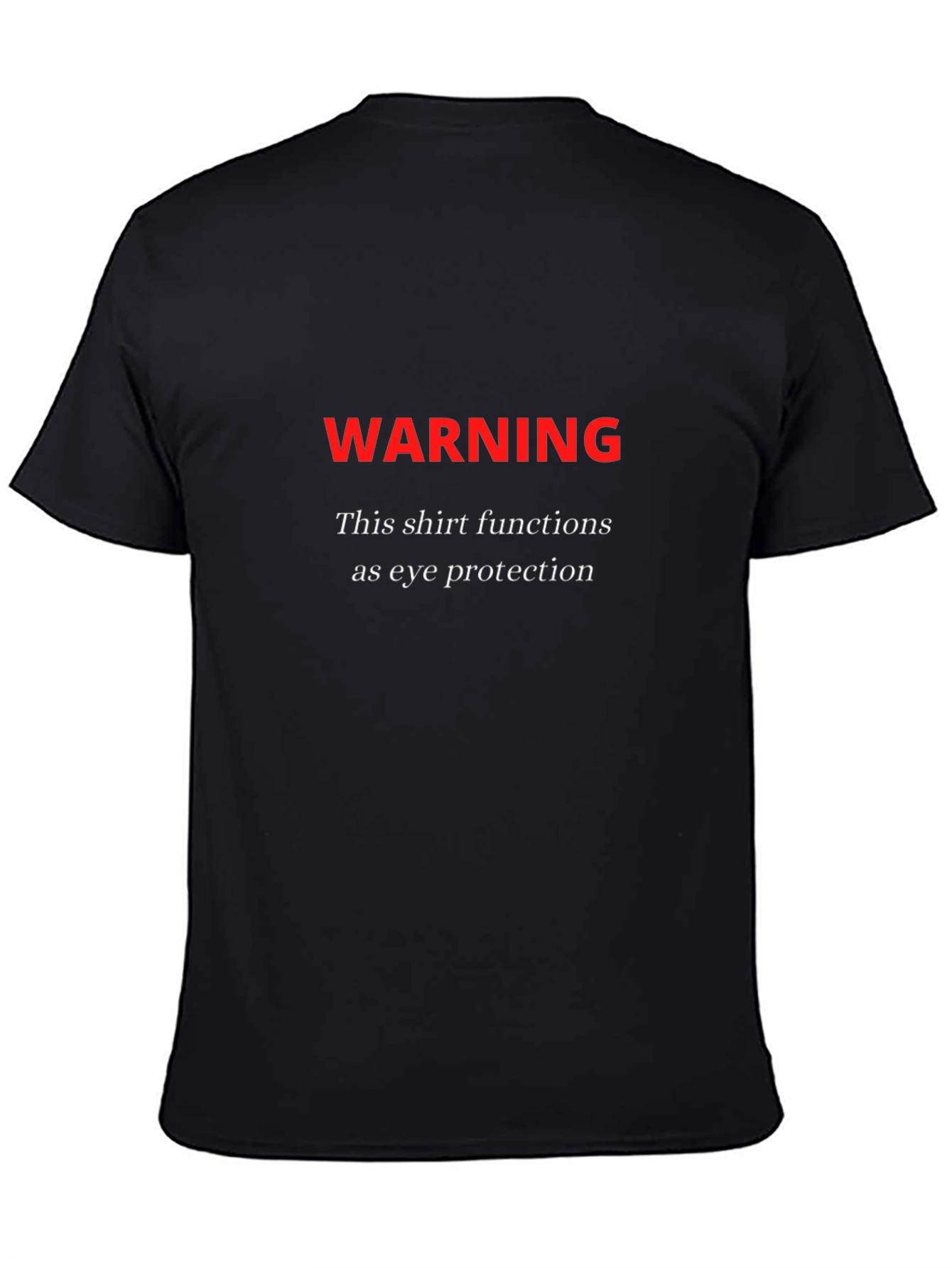 Black Warning Eye Protection Novelty T-Shirt view 4