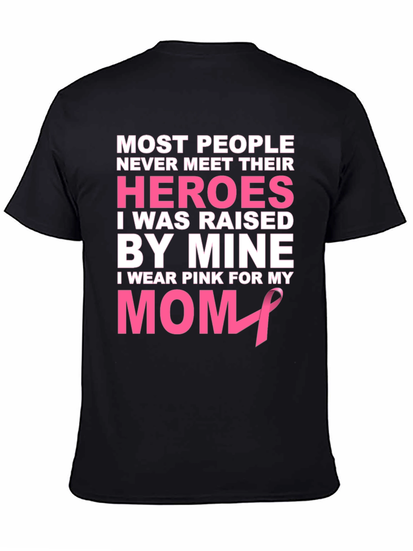 Black Pink Ribbon Mom Hero T-Shirt view 4