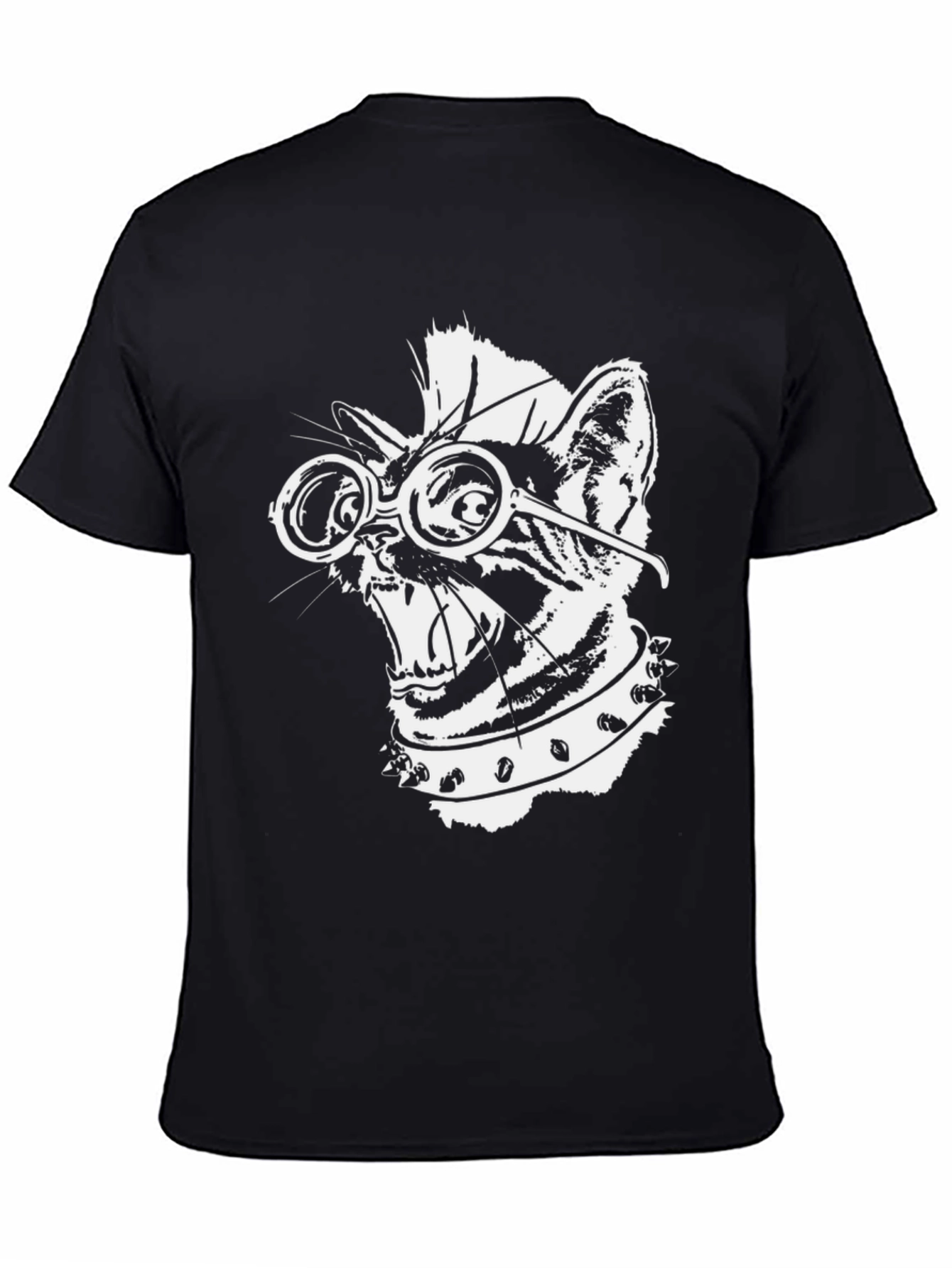 Black Punk Rock Cat T-Shirt - Cool Graphic Tee view 4