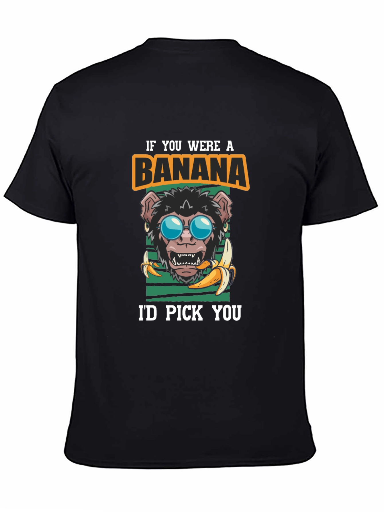 Black Funny Monkey Banana T-Shirt - I'd Pick You Graphic Tee view 4