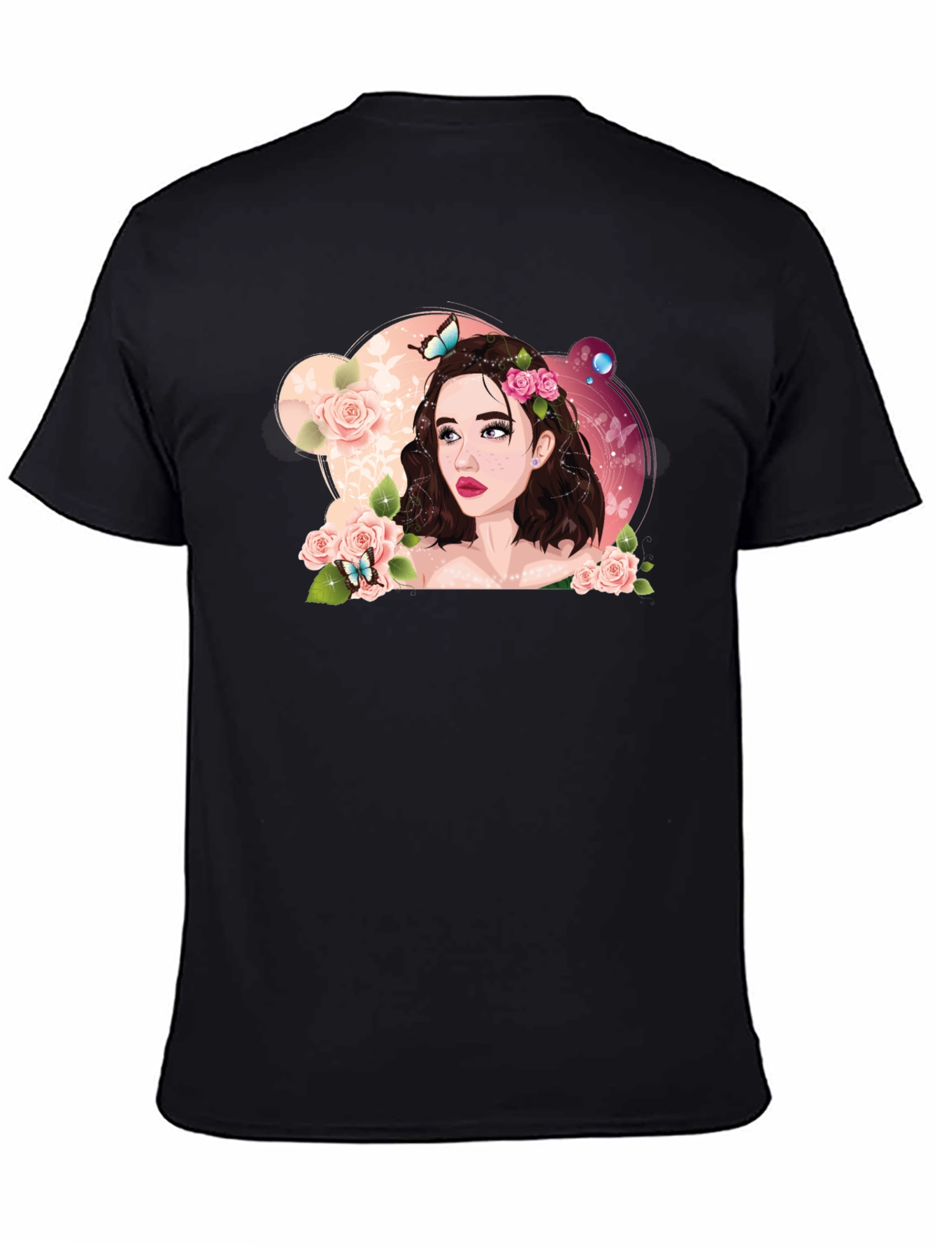 Black Floral Portrait Black T-Shirt view 4