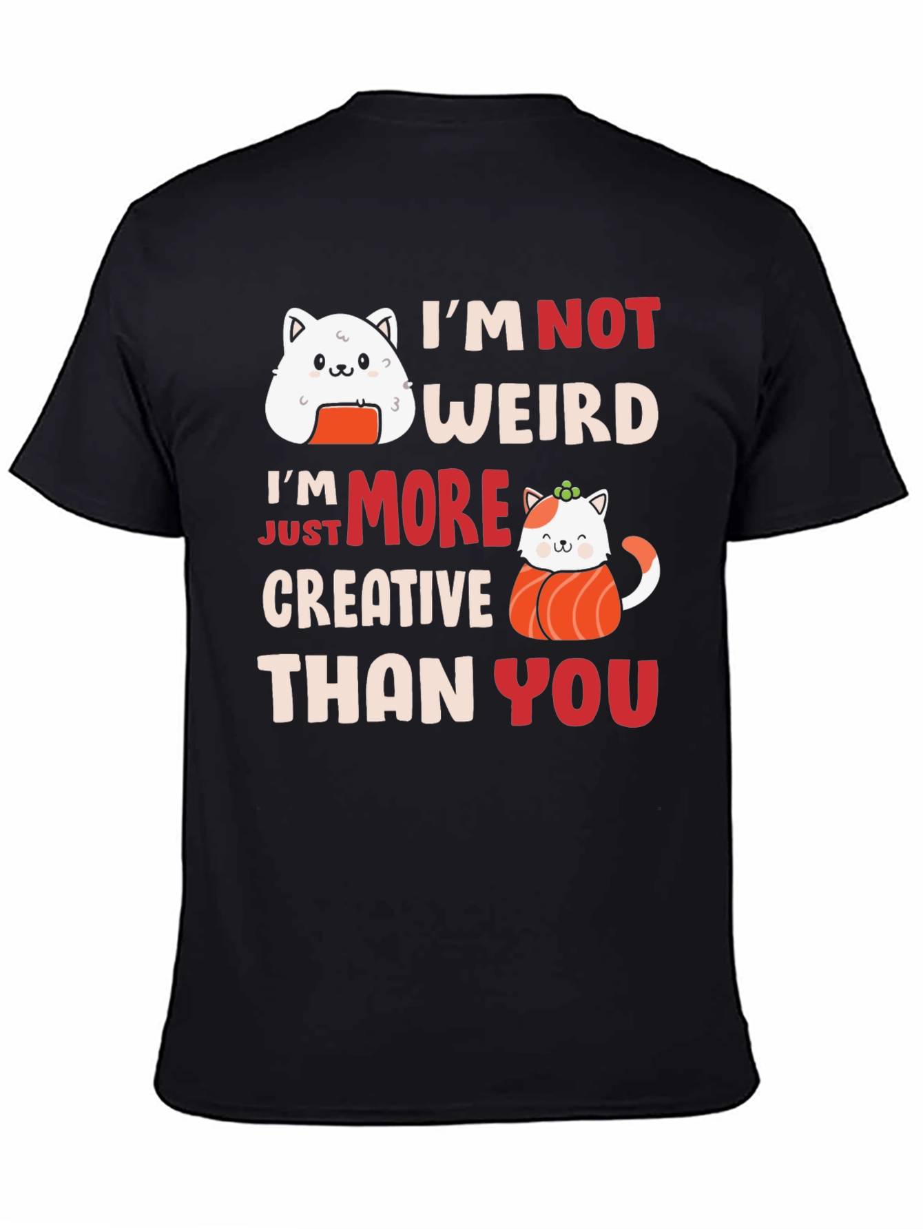 Black Creative Sushi Cat T-Shirt - Unique Graphic Tee view 4